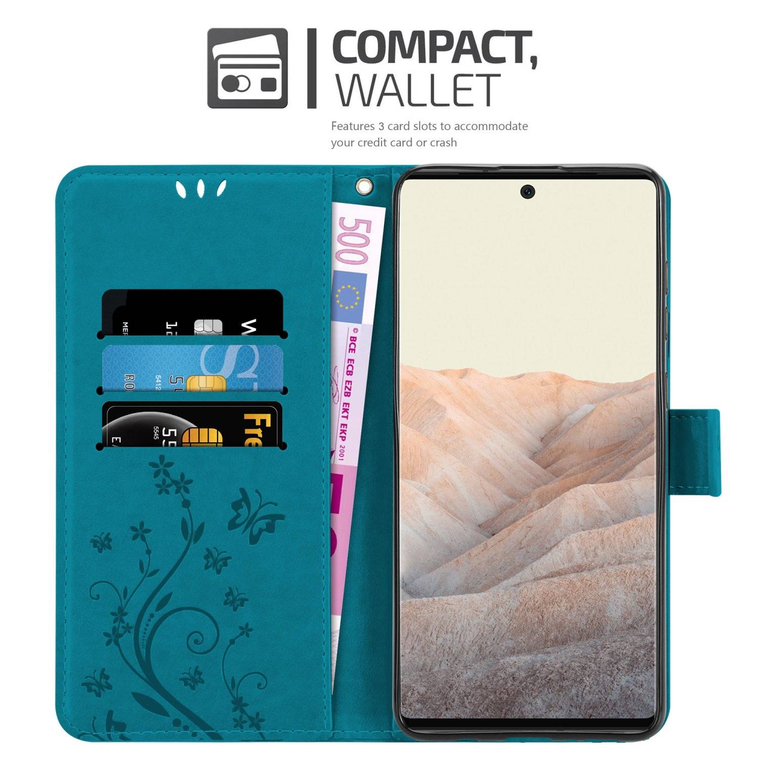 Cadorabo Hülle für Google PIXEL 6 PRO Schutz Hülle in Blau Schutzhülle Handy Hülle Etui Case Blumen Flower