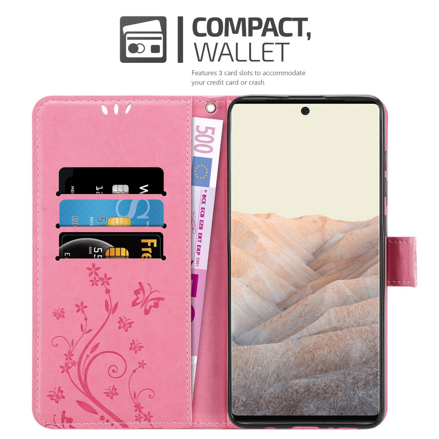 Cadorabo Hülle für Google PIXEL 6 PRO Schutz Hülle in Rosa Schutzhülle Handy Hülle Etui Case Blumen Flower