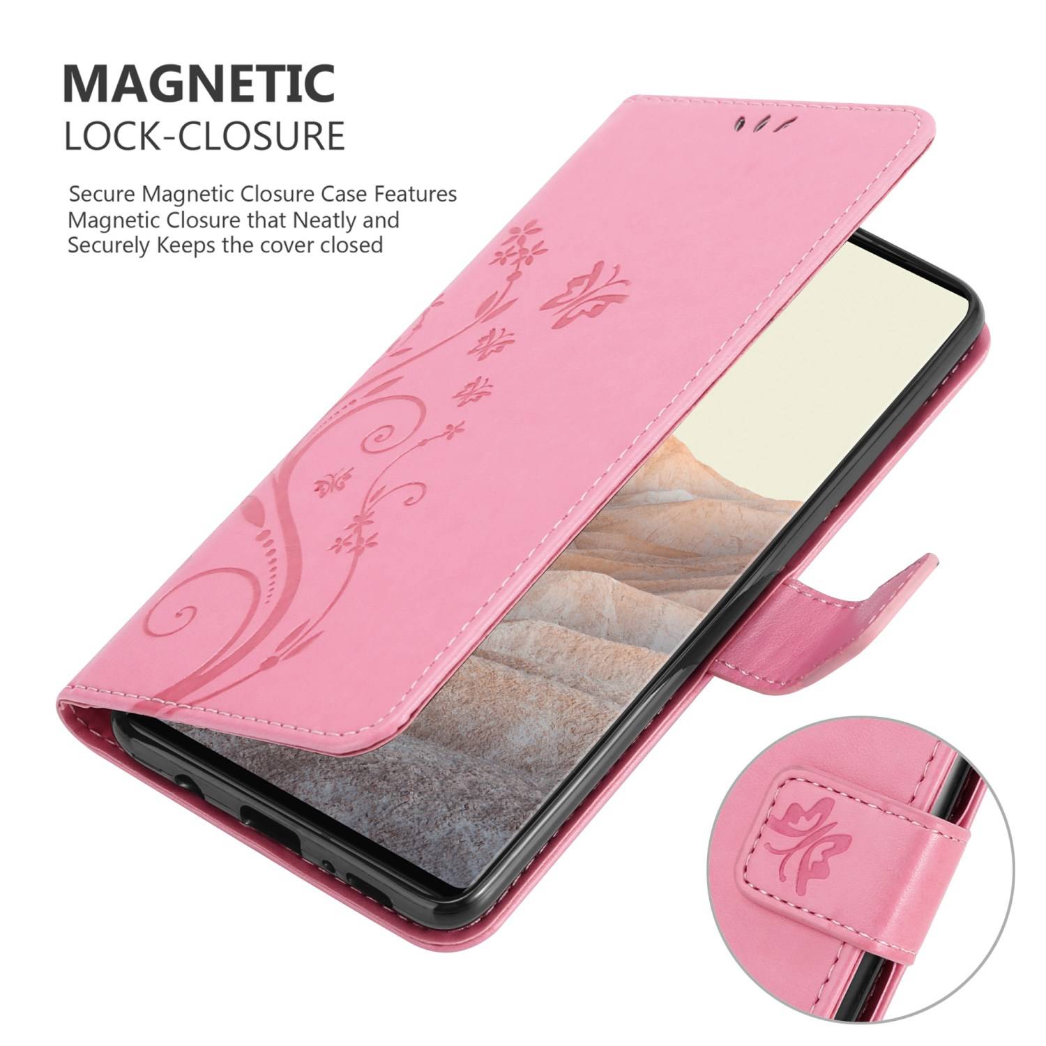 Cadorabo Hülle für Google PIXEL 6 PRO Schutz Hülle in Rosa Schutzhülle Handy Hülle Etui Case Blumen Flower