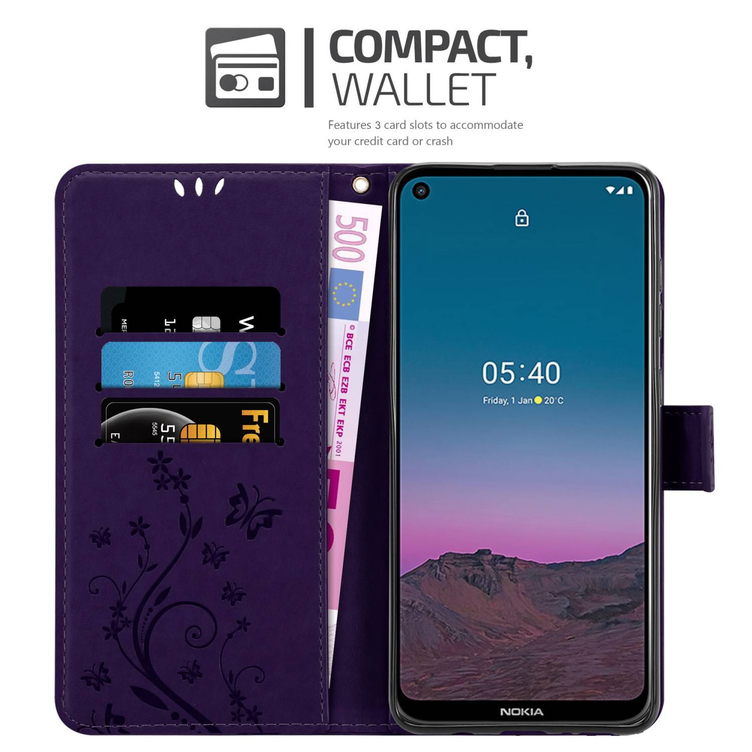 Cadorabo Hülle für Nokia 5.4 Schutz Hülle in Lila Schutzhülle Handy Hülle Etui Case Blumen Flower