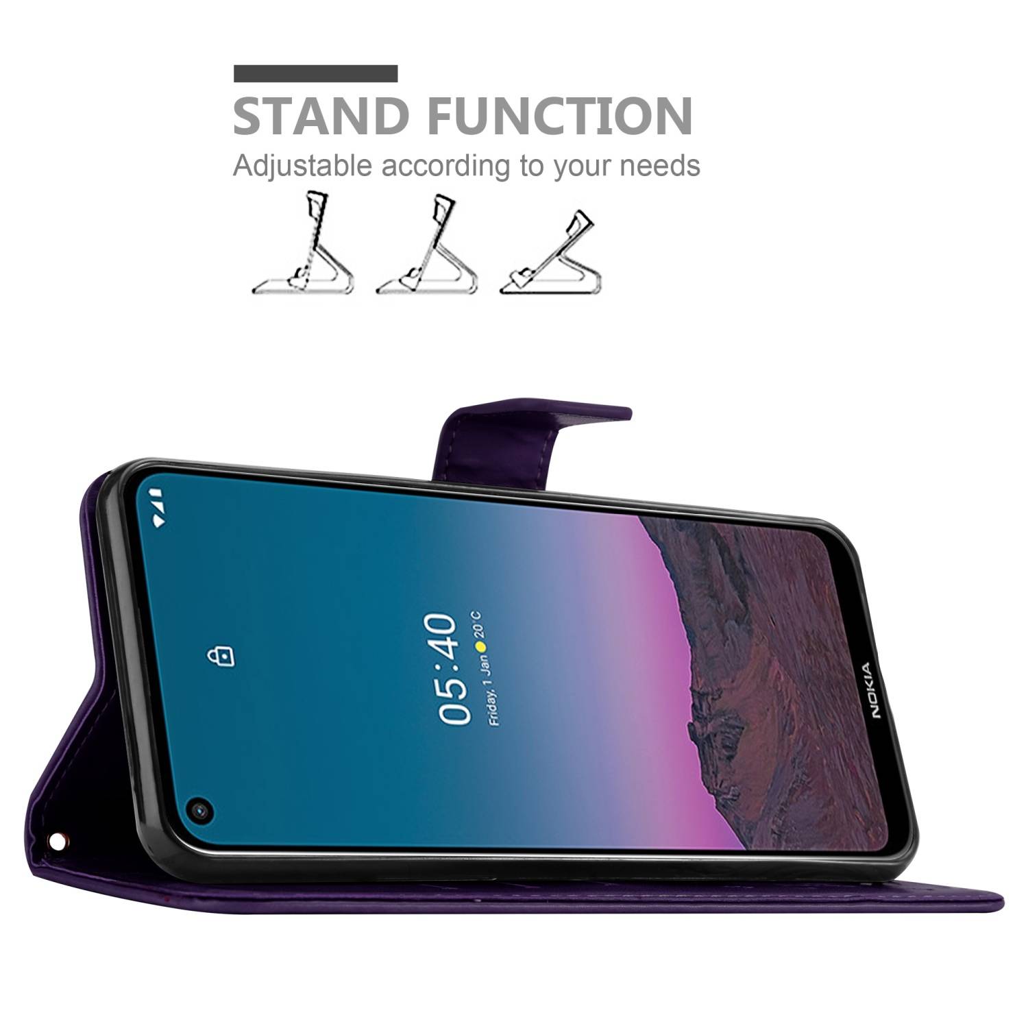 Cadorabo Hülle für Nokia 5.4 Schutz Hülle in Lila Schutzhülle Handy Hülle Etui Case Blumen Flower