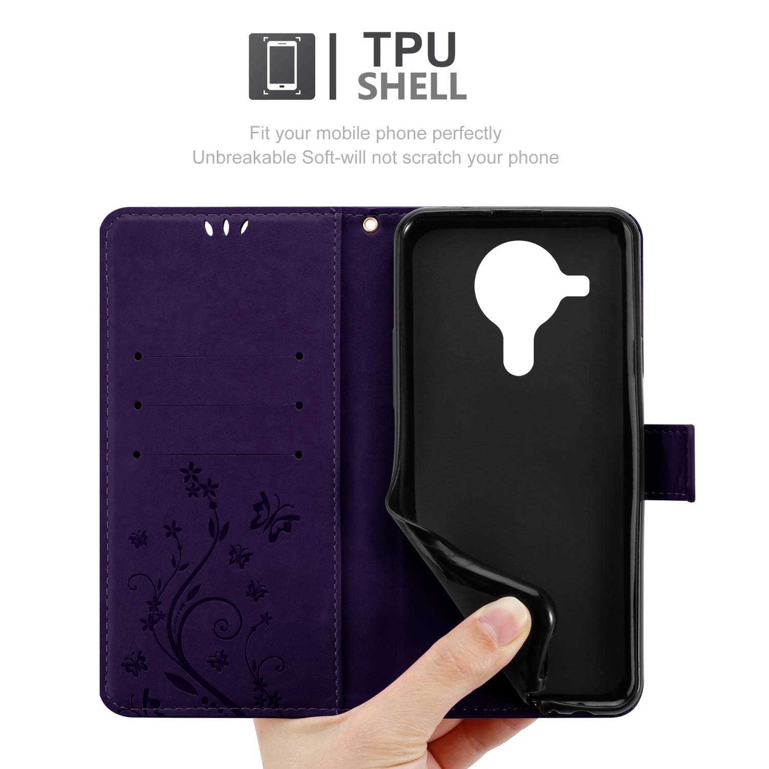 Cadorabo Hülle für Nokia 5.4 Schutz Hülle in Lila Schutzhülle Handy Hülle Etui Case Blumen Flower