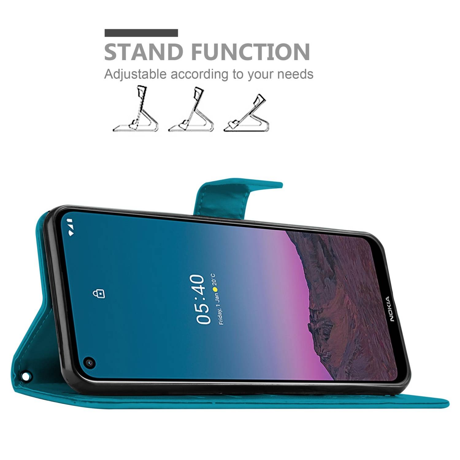 Cadorabo Hülle für Nokia 5.4 Schutz Hülle in Blau Schutzhülle Handy Hülle Etui Case Blumen Flower