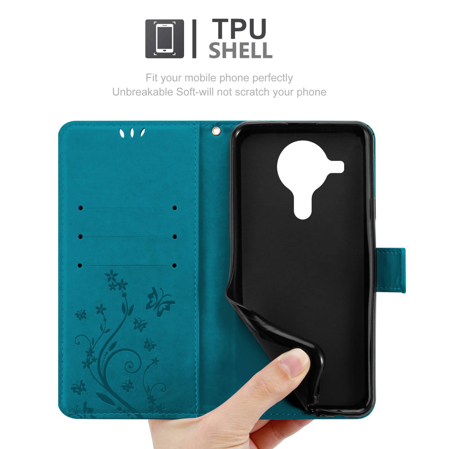 Cadorabo Hülle für Nokia 5.4 Schutz Hülle in Blau Schutzhülle Handy Hülle Etui Case Blumen Flower