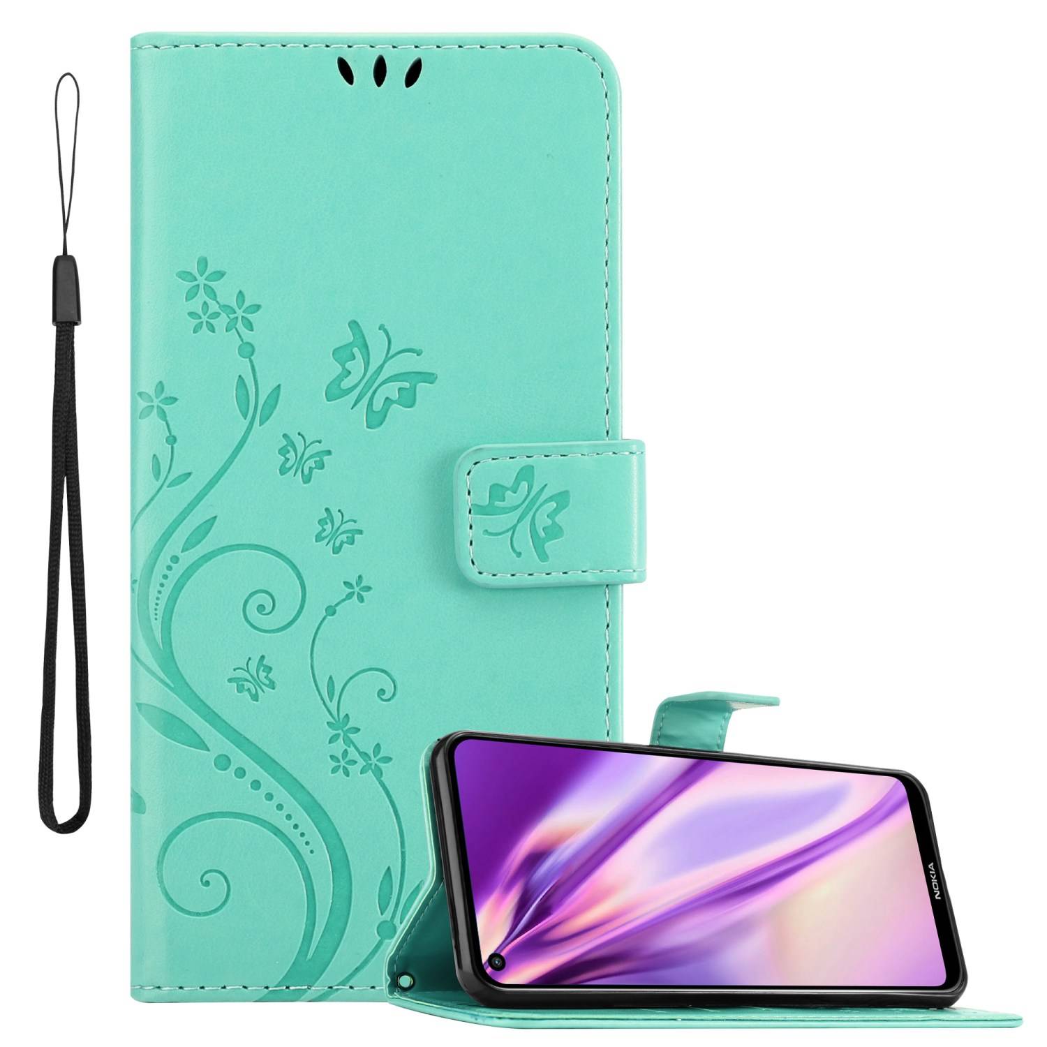 Cadorabo Hülle für Nokia 5.4 Schutz Hülle in Türkis Schutzhülle Handy Hülle Etui Case Blumen Flower