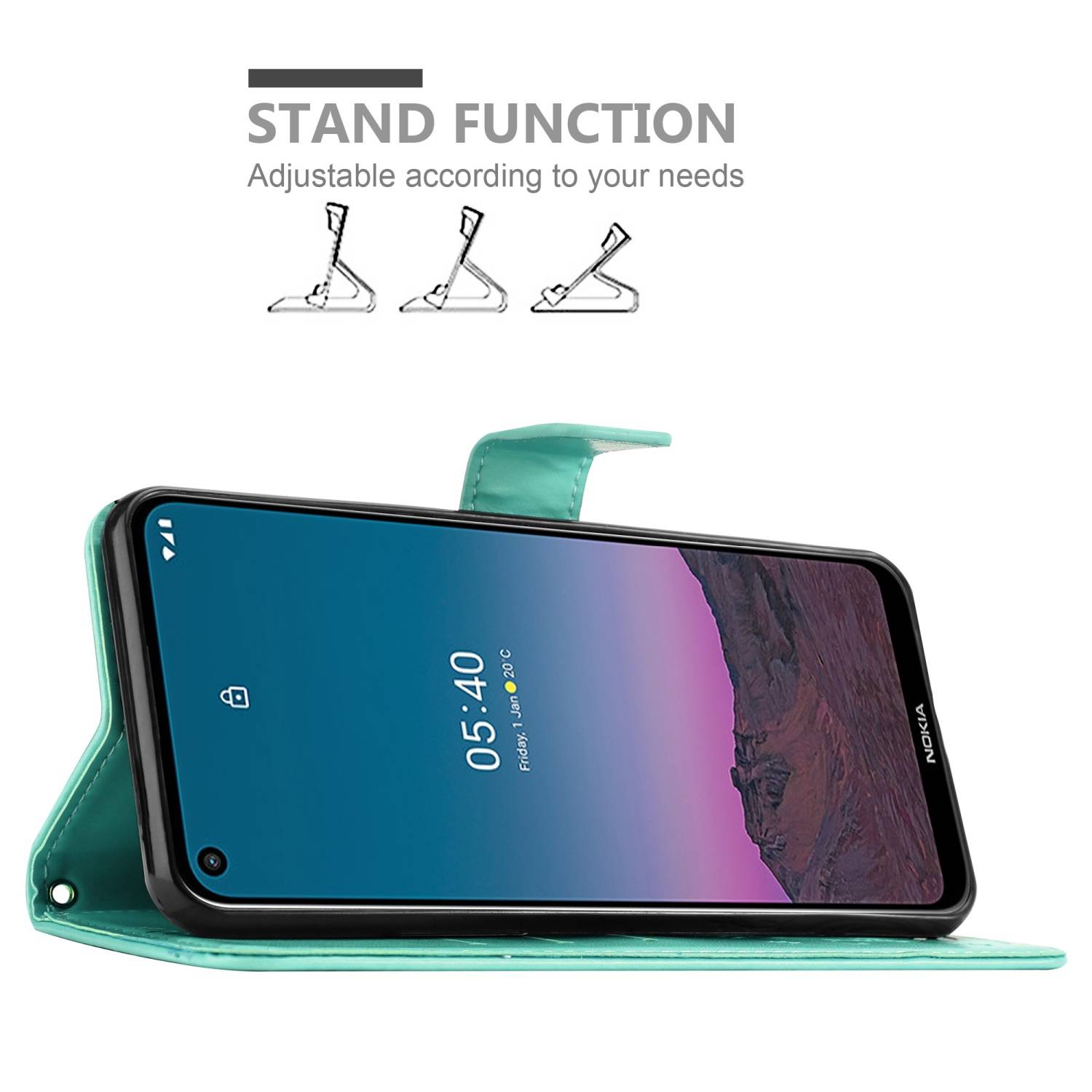 Cadorabo Hülle für Nokia 5.4 Schutz Hülle in Türkis Schutzhülle Handy Hülle Etui Case Blumen Flower