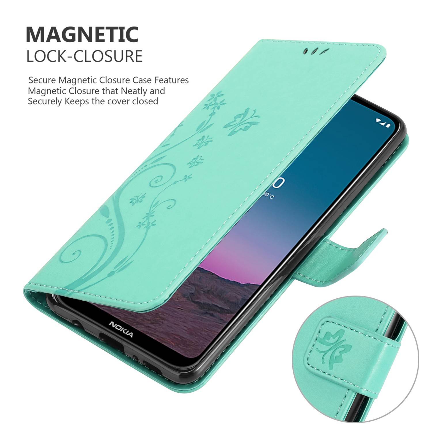 Cadorabo Hülle für Nokia 5.4 Schutz Hülle in Türkis Schutzhülle Handy Hülle Etui Case Blumen Flower