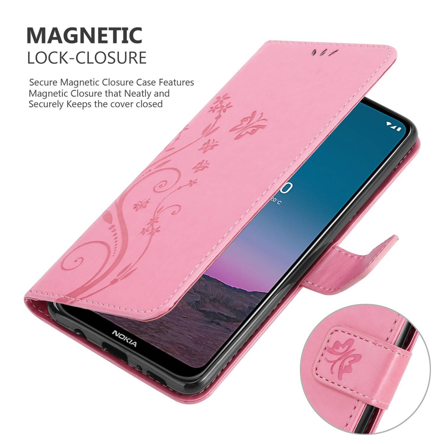 Cadorabo Hülle für Nokia 5.4 Schutz Hülle in Rosa Schutzhülle Handy Hülle Etui Case Blumen Flower