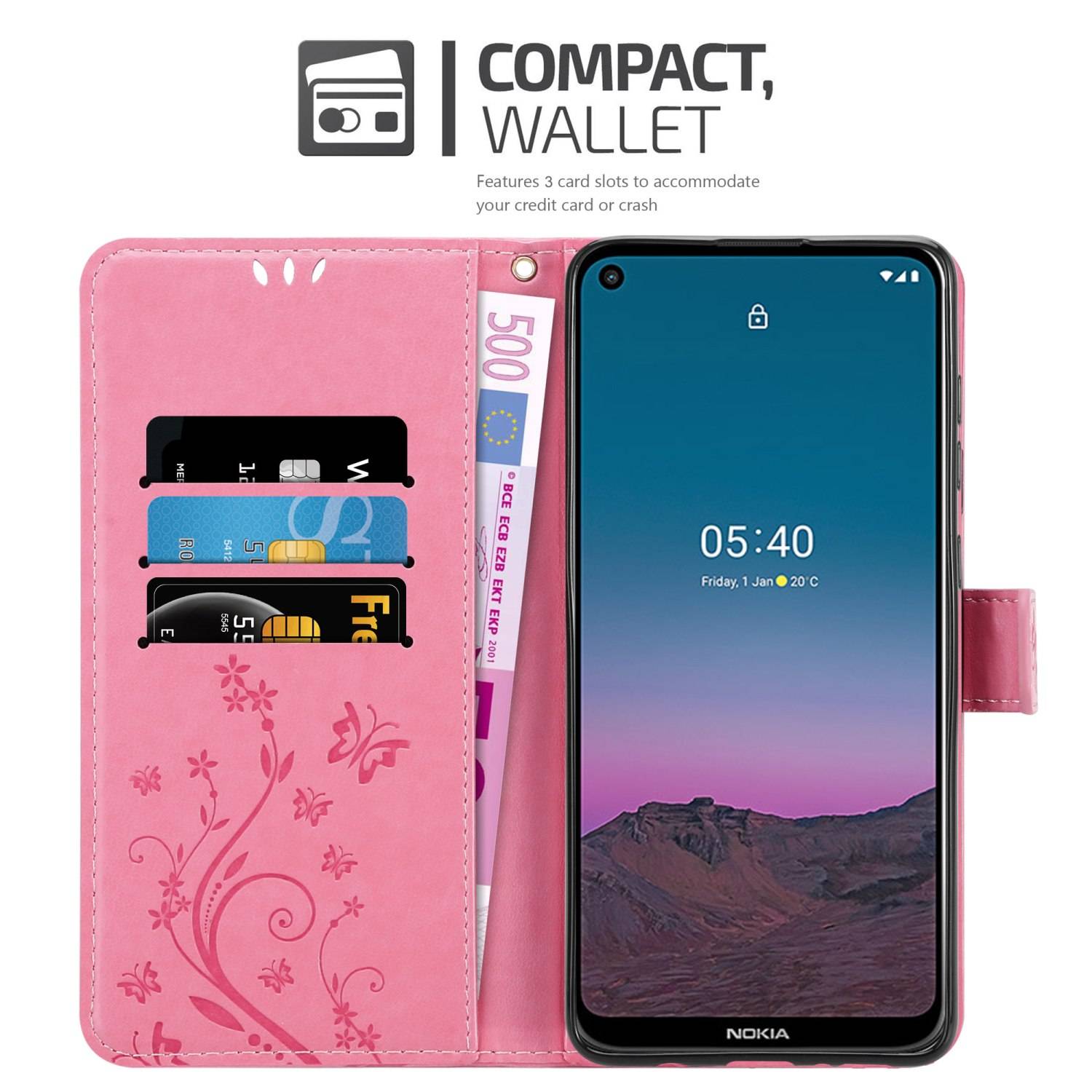 Cadorabo Hülle für Nokia 5.4 Schutz Hülle in Rosa Schutzhülle Handy Hülle Etui Case Blumen Flower