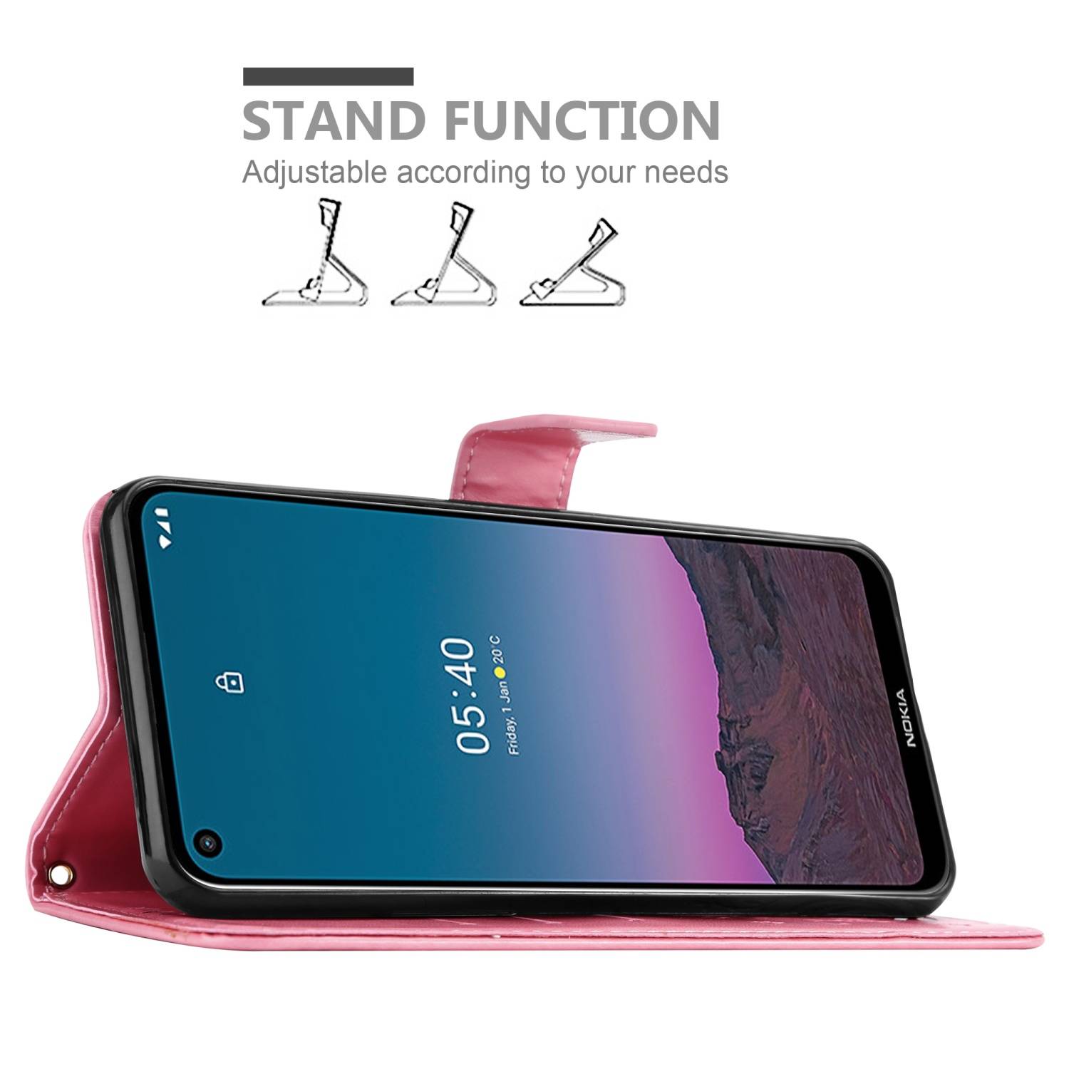 Cadorabo Hülle für Nokia 5.4 Schutz Hülle in Rosa Schutzhülle Handy Hülle Etui Case Blumen Flower