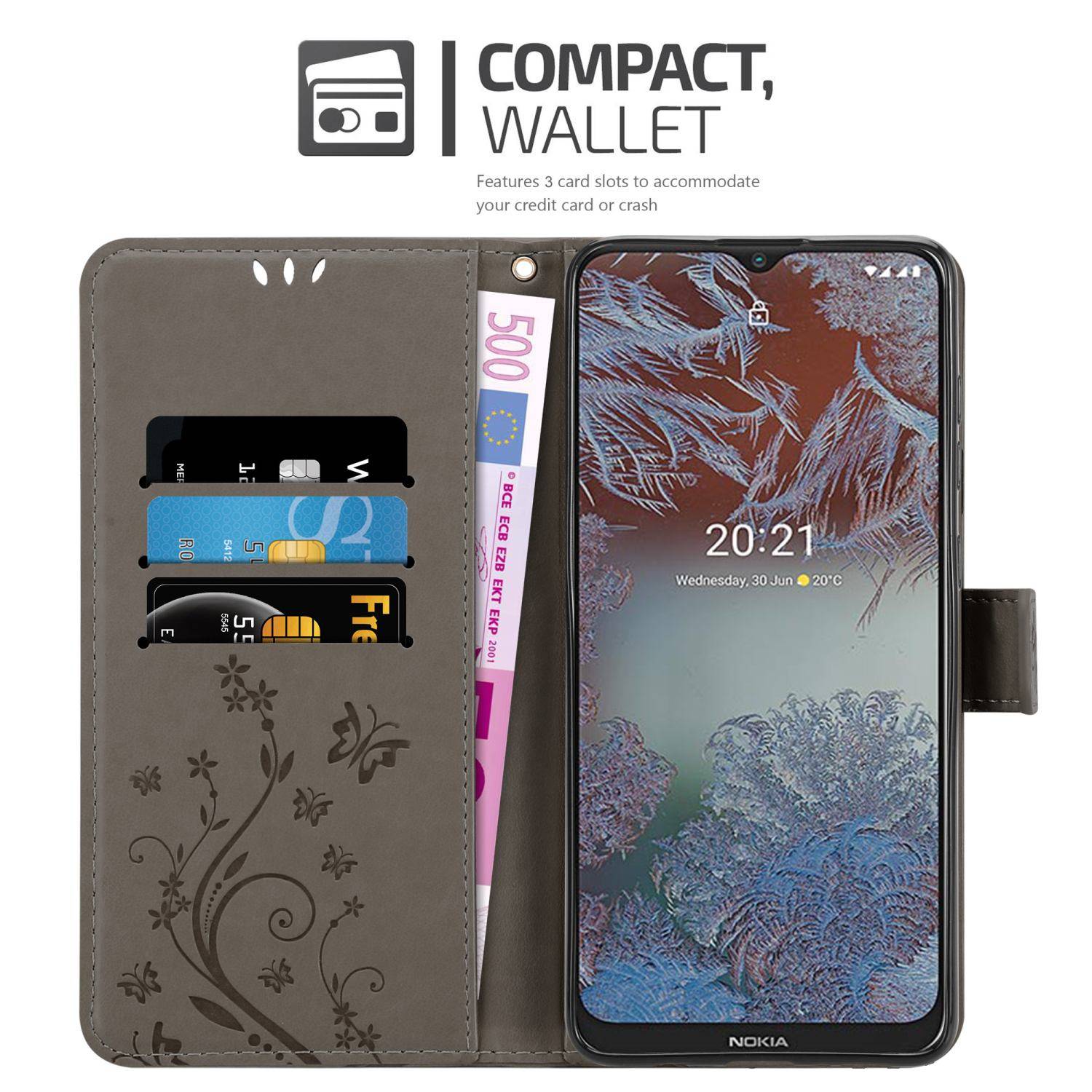 Cadorabo Hülle für Nokia G10 / G20 Schutz Hülle in Grau Schutzhülle Handy Hülle Etui Case Blumen Flower
