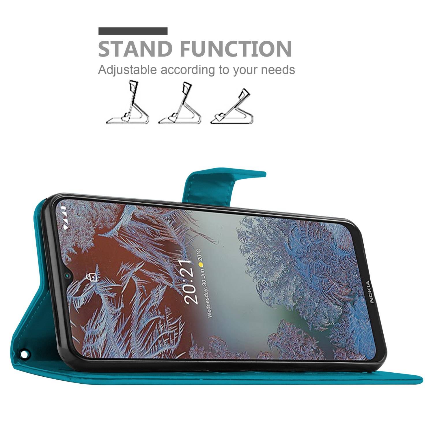 Cadorabo Hülle für Nokia G10 / G20 Schutz Hülle in Blau Schutzhülle Handy Hülle Etui Case Blumen Flower