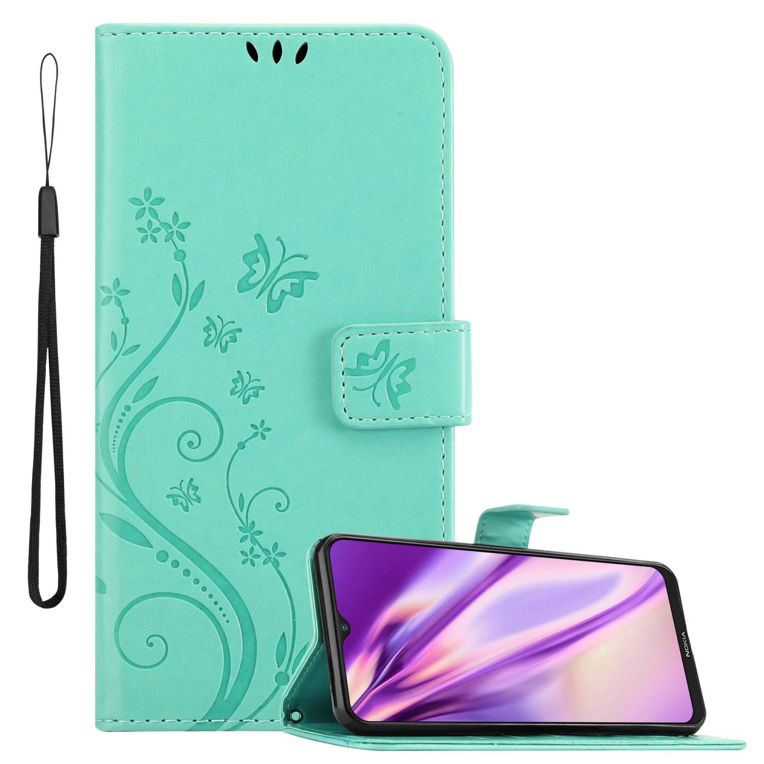 Cadorabo Hülle für Nokia G10 / G20 Schutz Hülle in Türkis Schutzhülle Handy Hülle Etui Case Blumen Flower