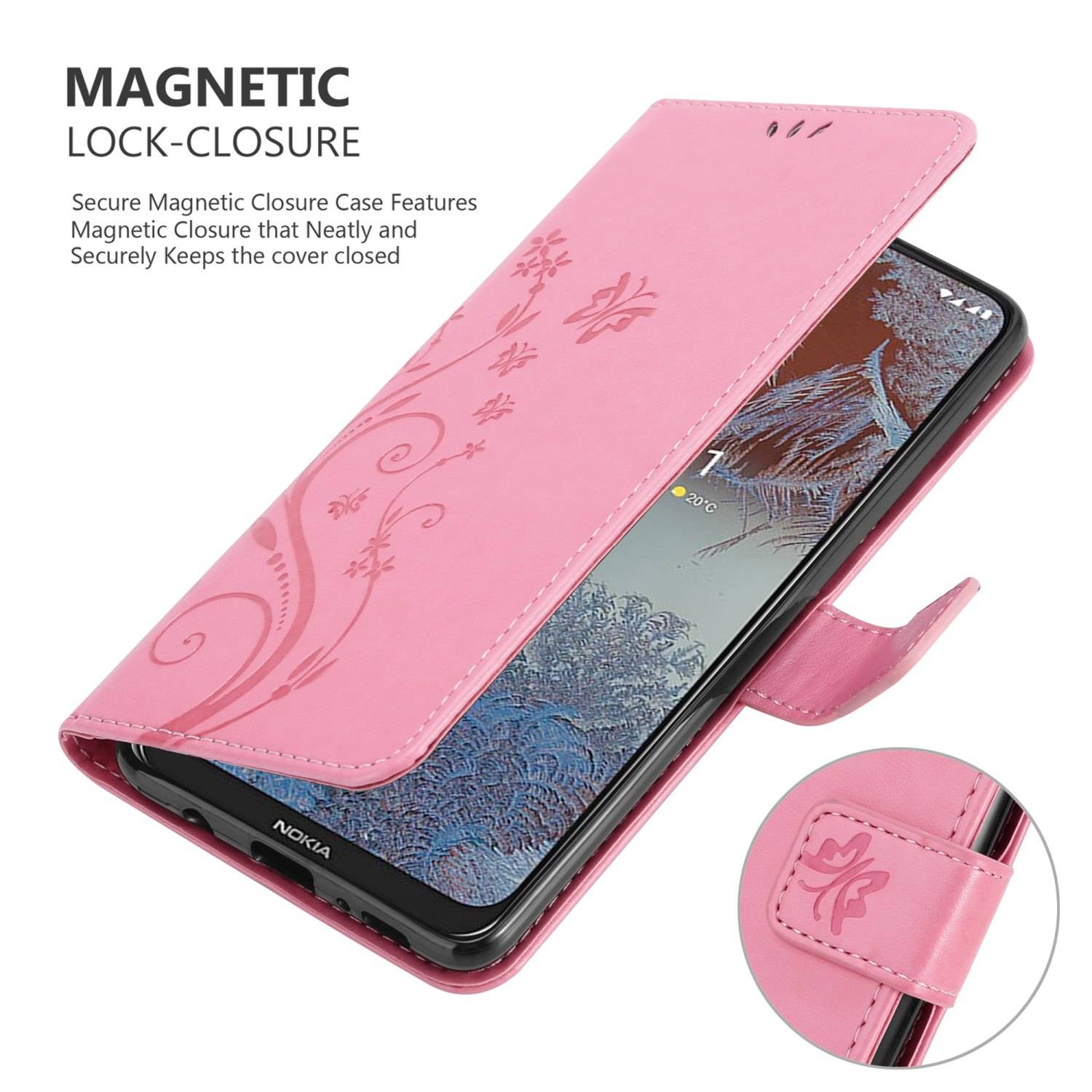 Cadorabo Hülle für Nokia G10 / G20 Schutz Hülle in Rosa Schutzhülle Handy Hülle Etui Case Blumen Flower