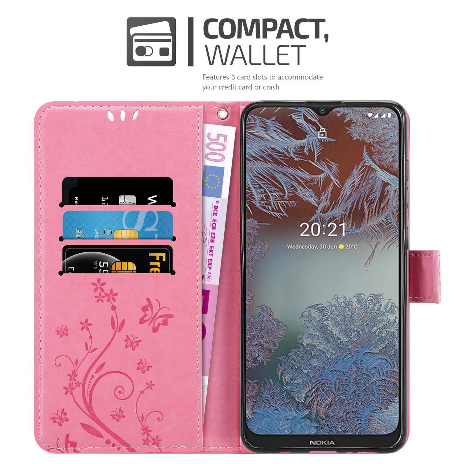 Cadorabo Hülle für Nokia G10 / G20 Schutz Hülle in Rosa Schutzhülle Handy Hülle Etui Case Blumen Flower