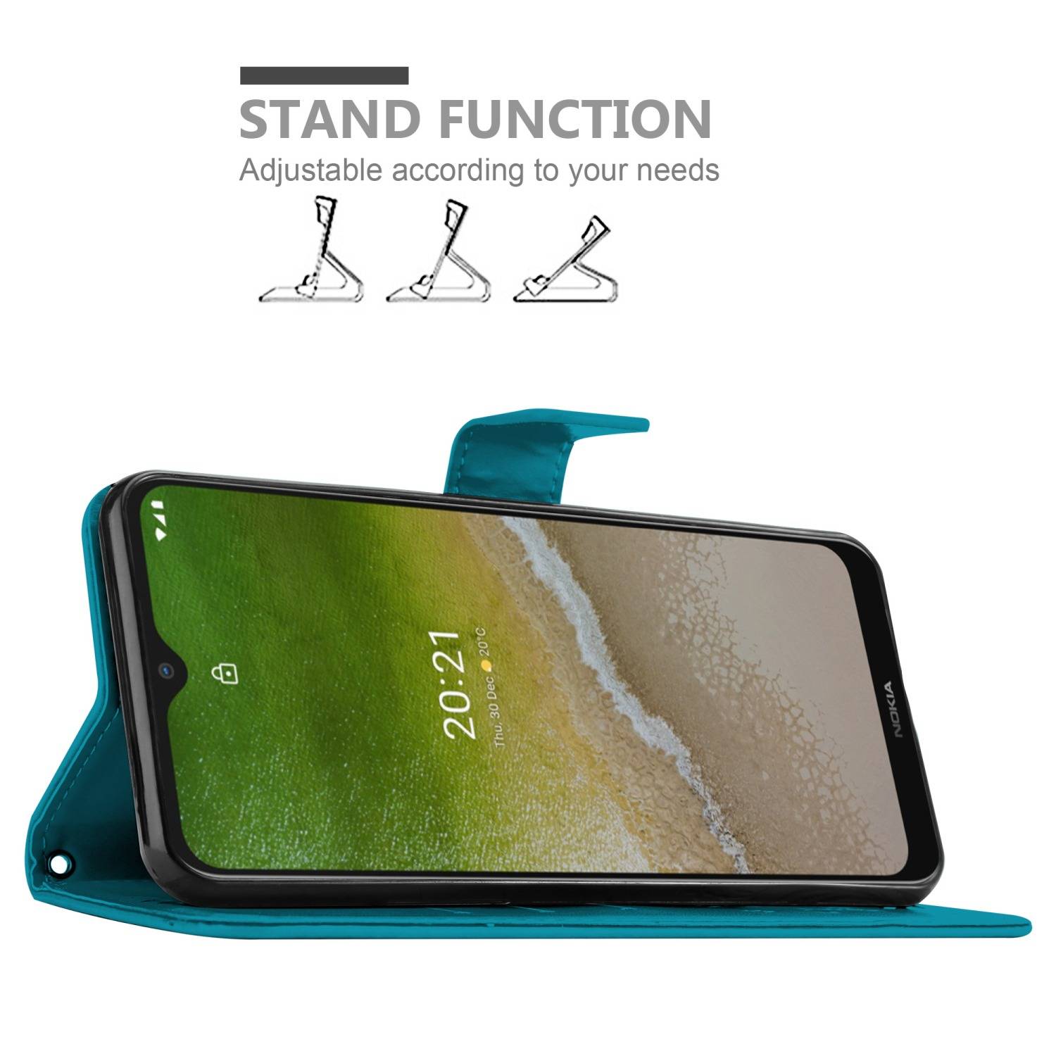 Cadorabo Hülle für Nokia G50 5G Schutz Hülle in Blau Schutzhülle Handy Hülle Etui Case Blumen Flower