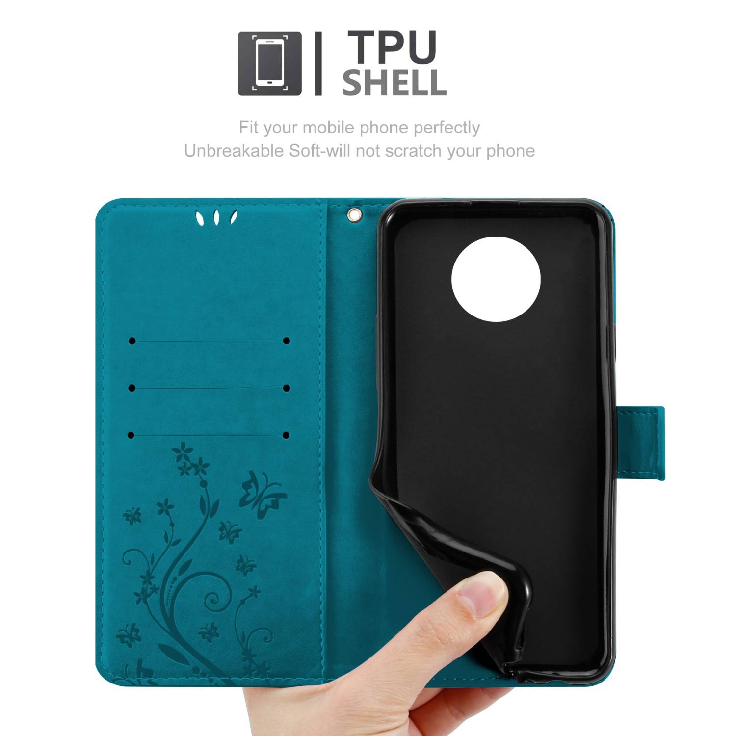 Cadorabo Hülle für Nokia G50 5G Schutz Hülle in Blau Schutzhülle Handy Hülle Etui Case Blumen Flower