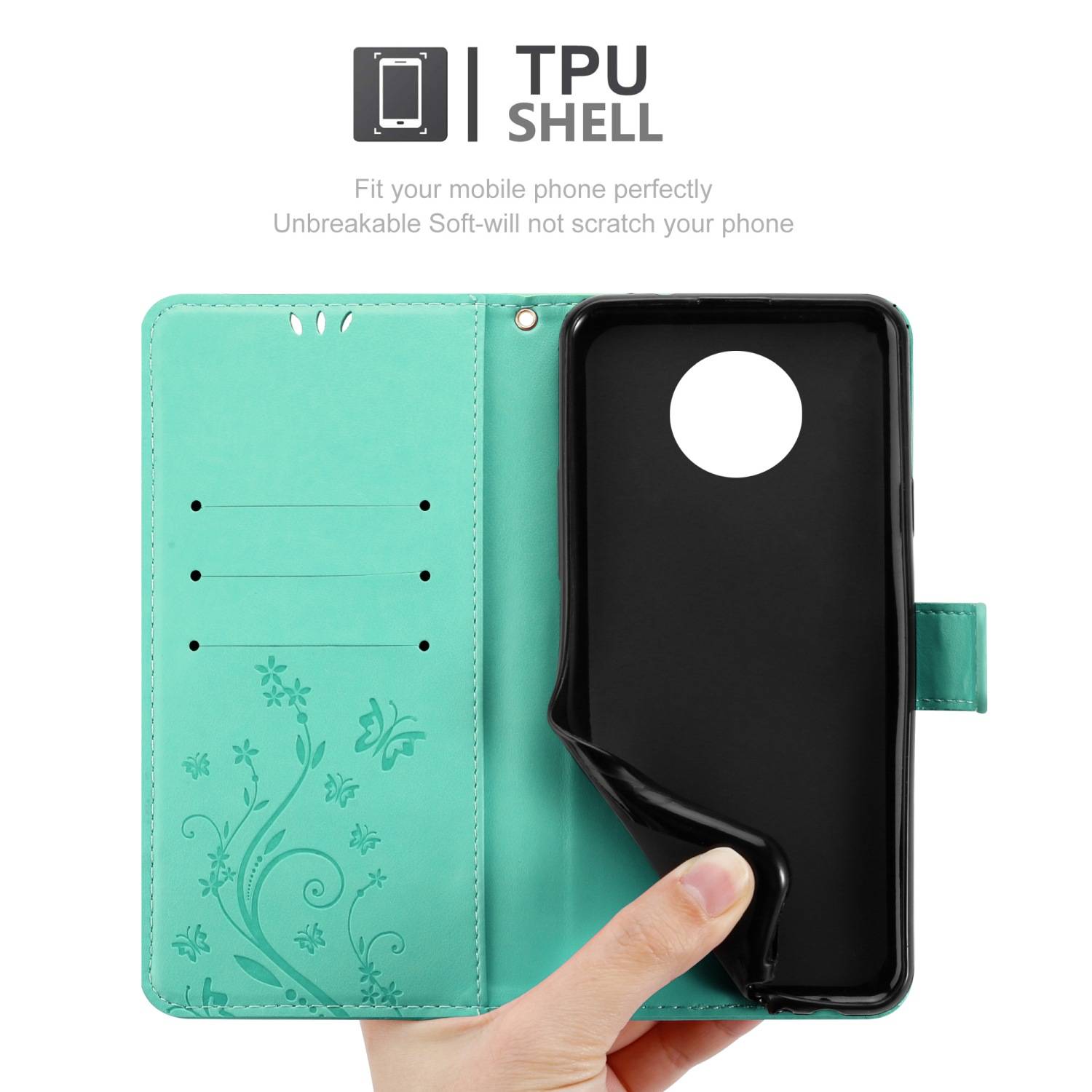 Cadorabo Hülle für Nokia G50 5G Schutz Hülle in Türkis Schutzhülle Handy Hülle Etui Case Blumen Flower