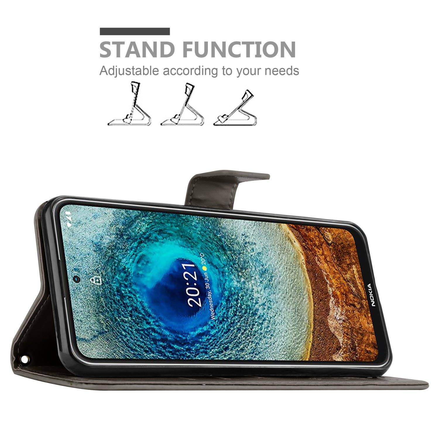 Cadorabo Hülle für Nokia X10 / X20 Schutz Hülle in Grau Schutzhülle Handy Hülle Etui Case Blumen Flower