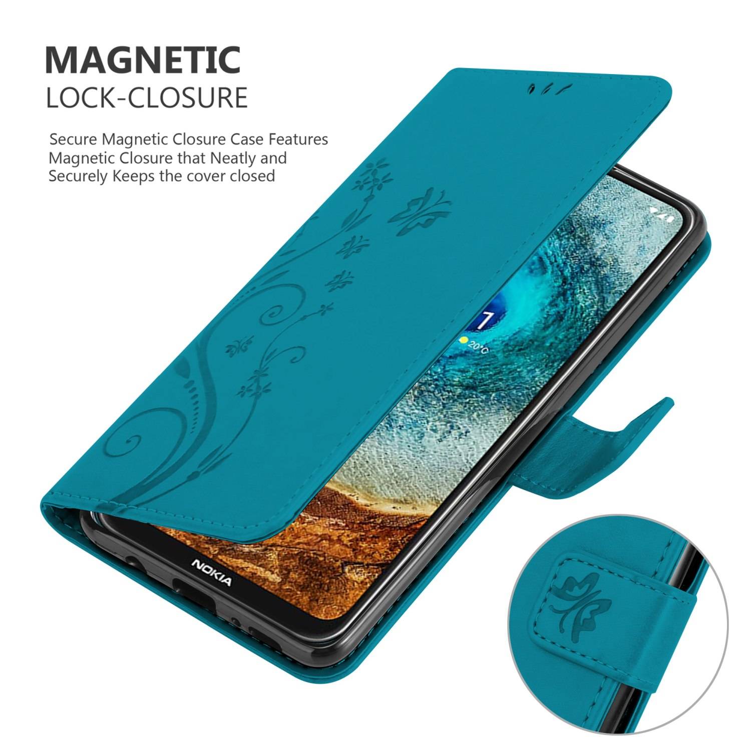 Cadorabo Hülle für Nokia X10 / X20 Schutz Hülle in Blau Schutzhülle Handy Hülle Etui Case Blumen Flower