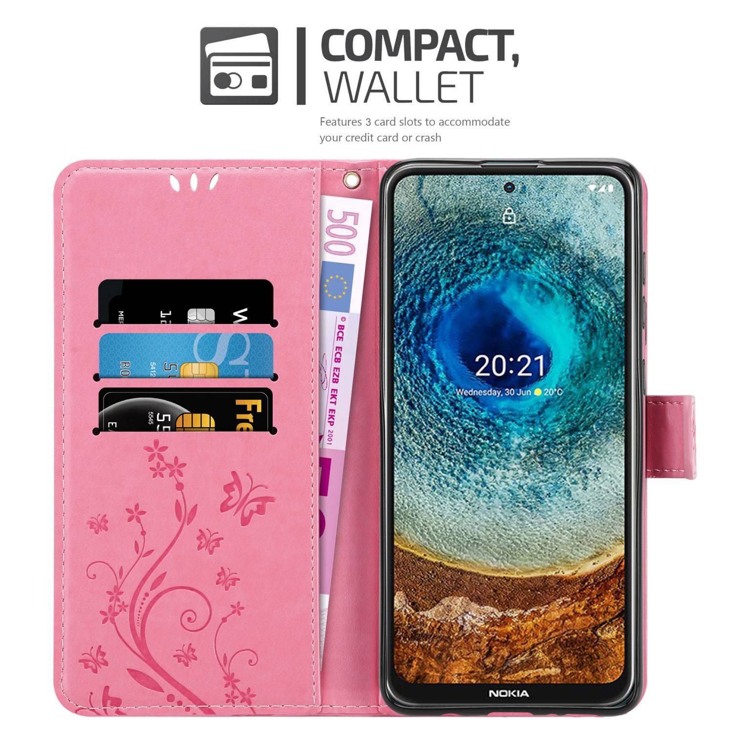 Cadorabo Hülle für Nokia X10 / X20 Schutz Hülle in Rosa Schutzhülle Handy Hülle Etui Case Blumen Flower