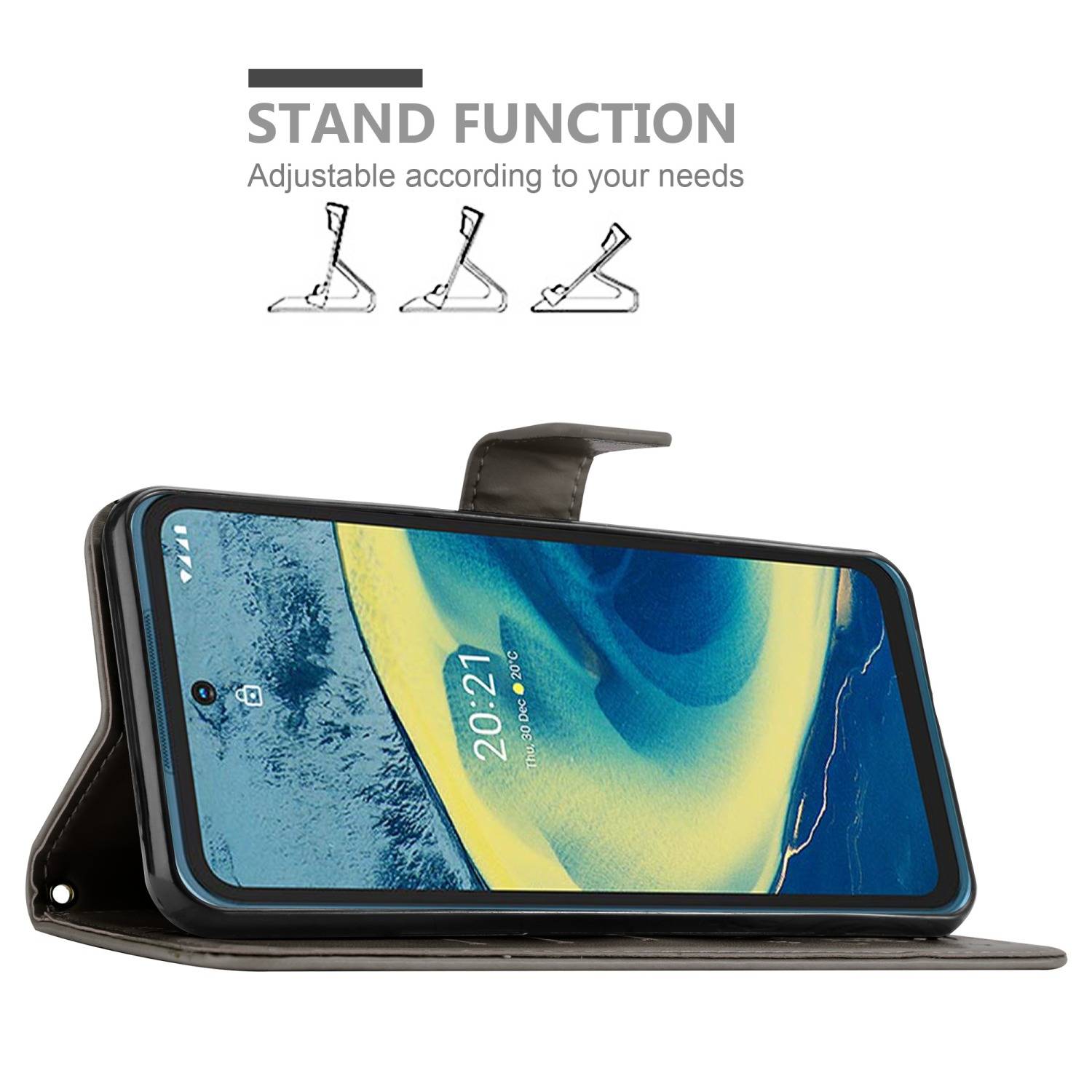 Cadorabo Hülle für Nokia XR20 Schutz Hülle in Grau Schutzhülle Handy Hülle Etui Case Blumen Flower