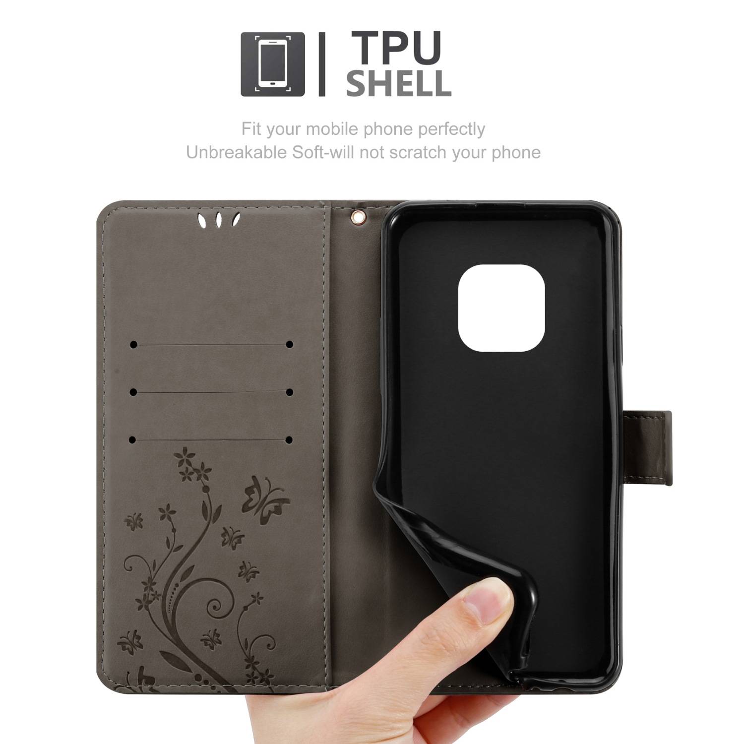 Cadorabo Hülle für Nokia XR20 Schutz Hülle in Grau Schutzhülle Handy Hülle Etui Case Blumen Flower