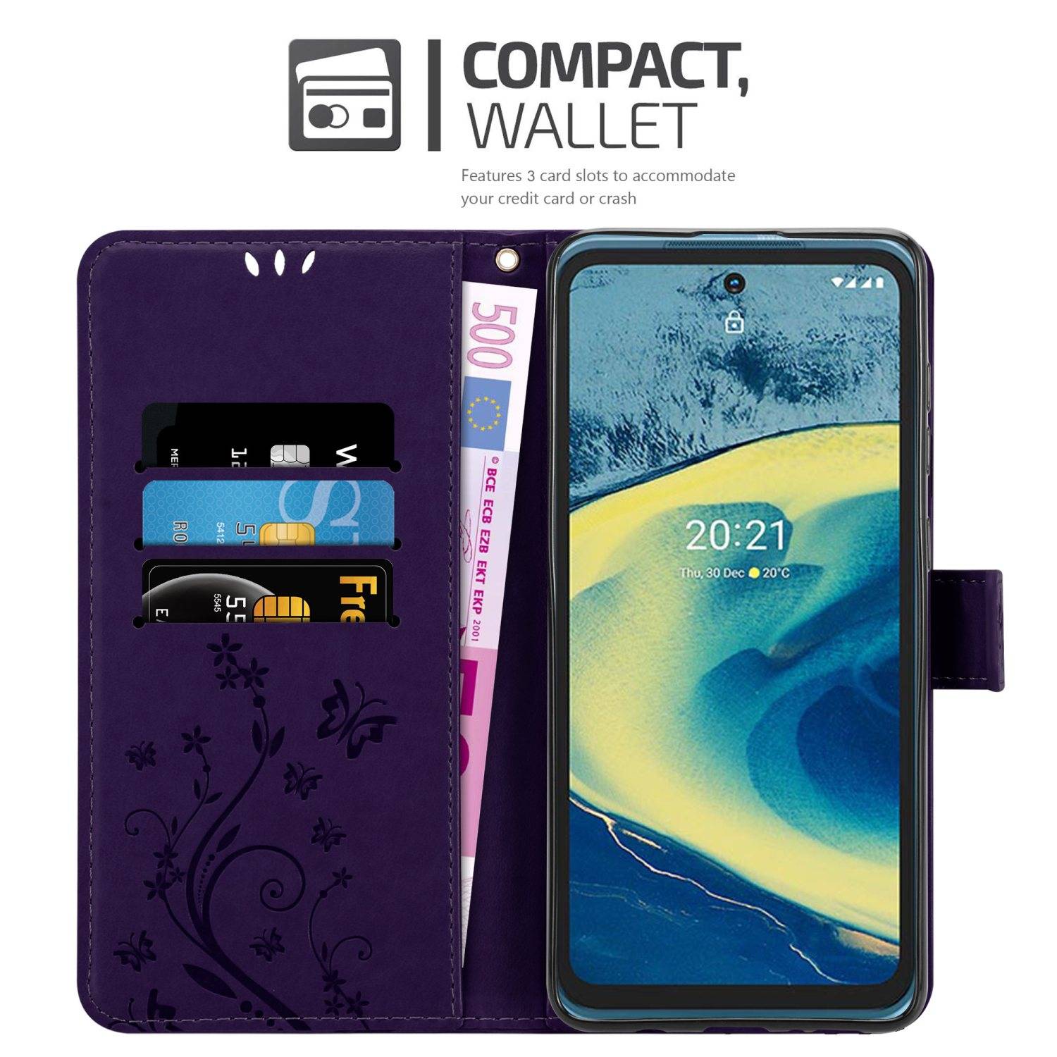 Cadorabo Hülle für Nokia XR20 Schutz Hülle in Lila Schutzhülle Handy Hülle Etui Case Blumen Flower