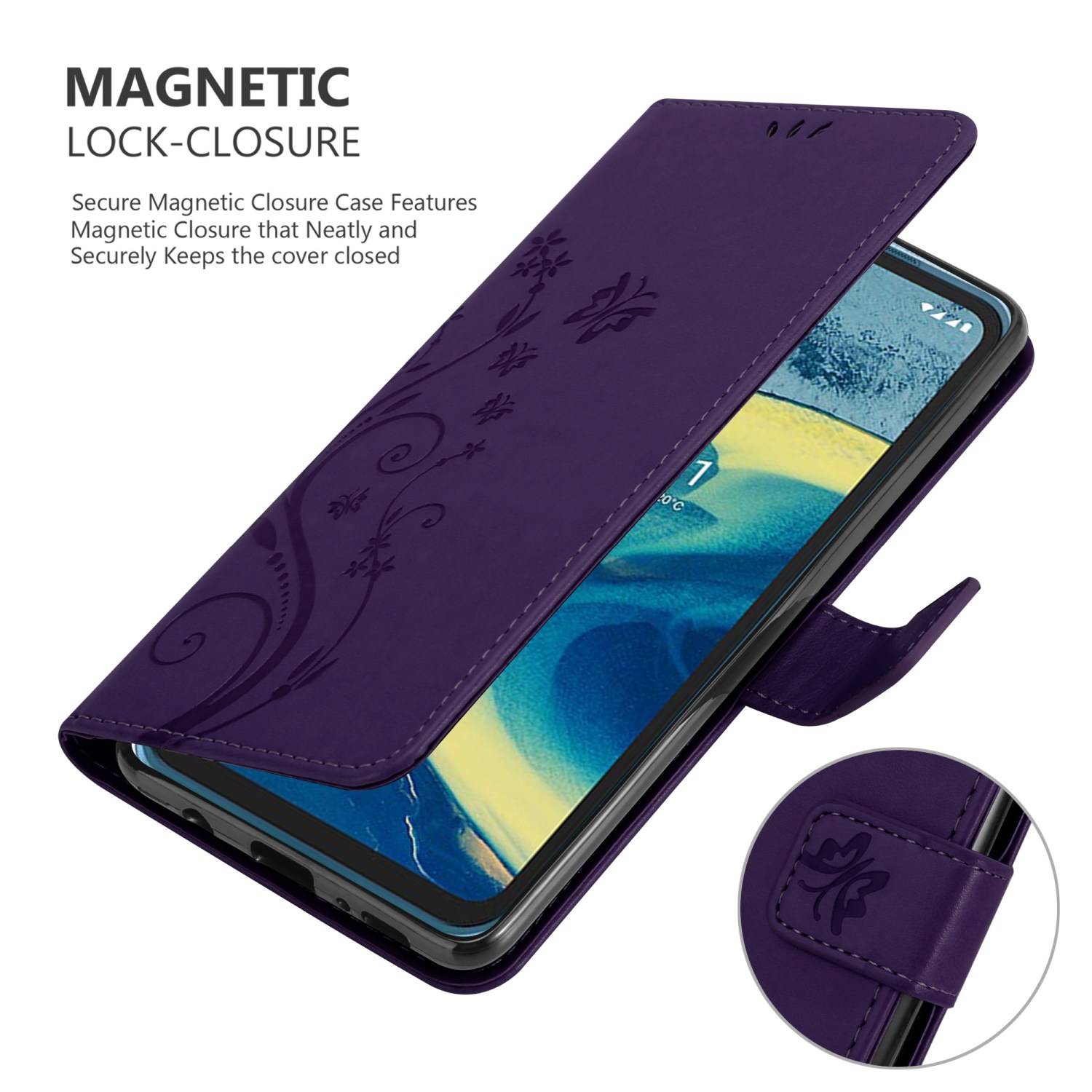 Cadorabo Hülle für Nokia XR20 Schutz Hülle in Lila Schutzhülle Handy Hülle Etui Case Blumen Flower