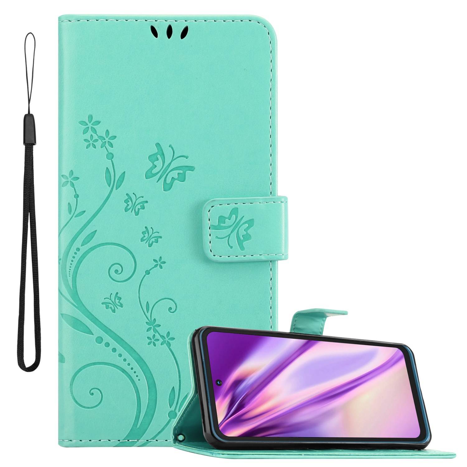 Cadorabo Hülle für Nokia XR20 Schutz Hülle in Türkis Schutzhülle Handy Hülle Etui Case Blumen Flower