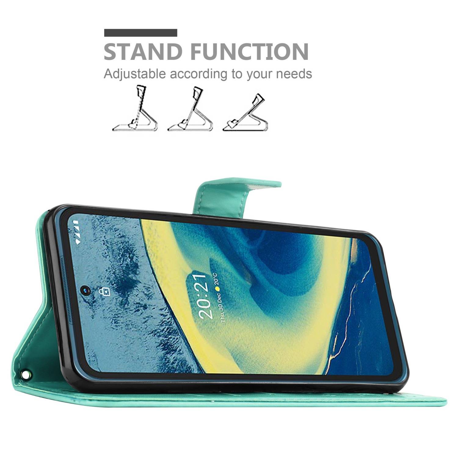Cadorabo Hülle für Nokia XR20 Schutz Hülle in Türkis Schutzhülle Handy Hülle Etui Case Blumen Flower