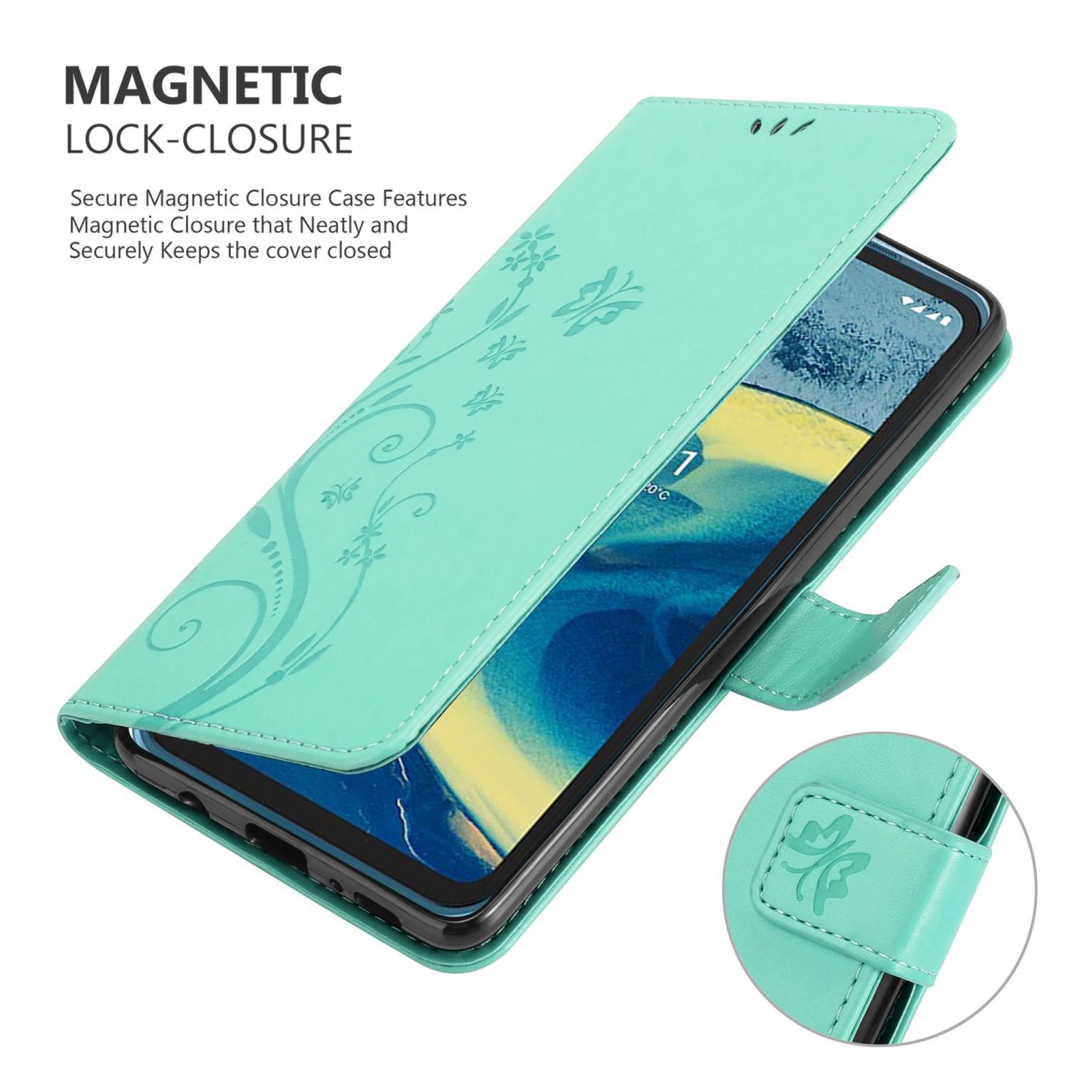 Cadorabo Hülle für Nokia XR20 Schutz Hülle in Türkis Schutzhülle Handy Hülle Etui Case Blumen Flower