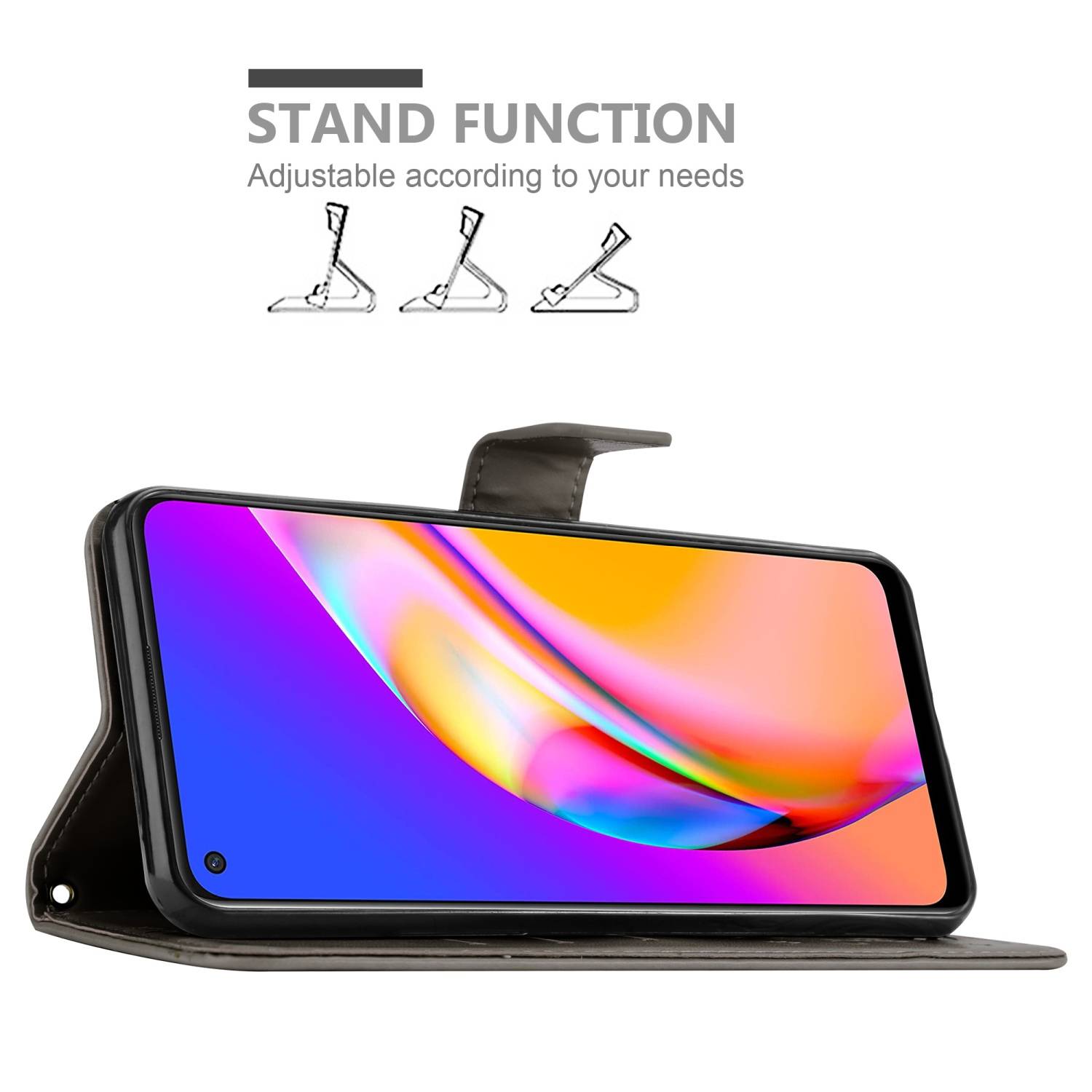 Cadorabo Hülle für Oppo A94 5G Schutz Hülle in Grau Schutzhülle Handy Hülle Etui Case Blumen Flower