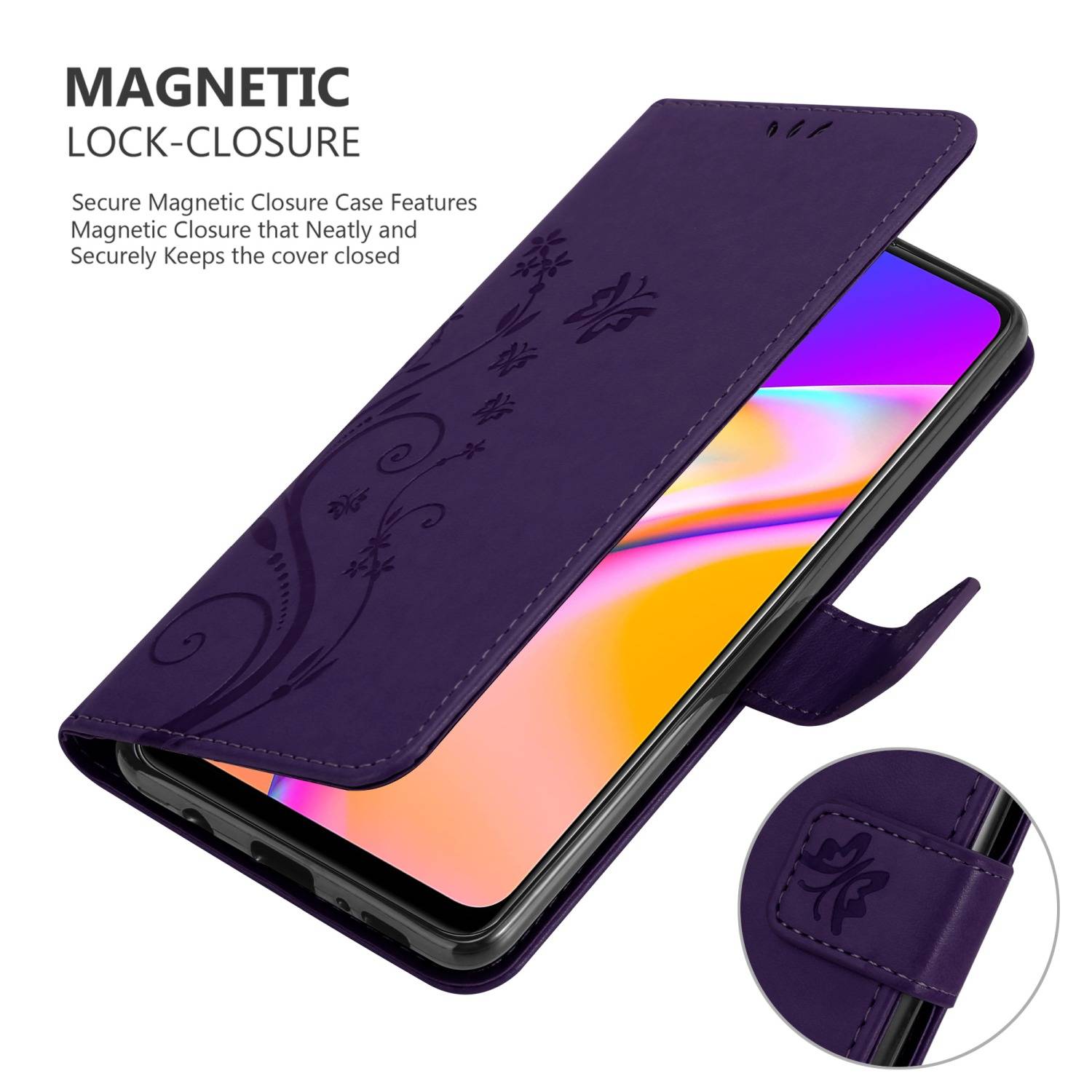 Cadorabo Hülle für Oppo A94 5G Schutz Hülle in Lila Schutzhülle Handy Hülle Etui Case Blumen Flower