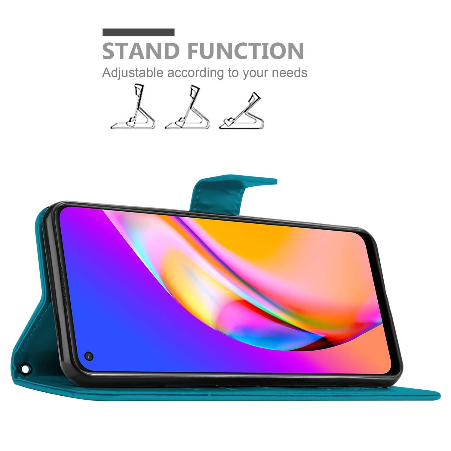 Cadorabo Hülle für Oppo A94 5G Schutz Hülle in Blau Schutzhülle Handy Hülle Etui Case Blumen Flower