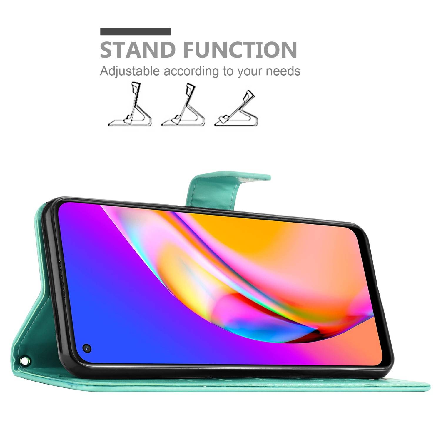 Cadorabo Hülle für Oppo A94 5G Schutz Hülle in Türkis Schutzhülle Handy Hülle Etui Case Blumen Flower