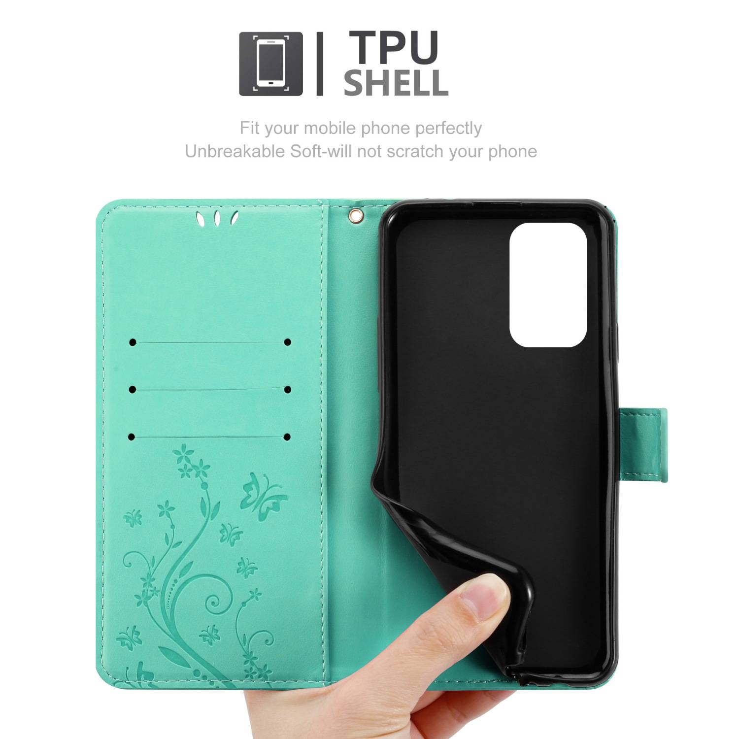 Cadorabo Hülle für Oppo A94 5G Schutz Hülle in Türkis Schutzhülle Handy Hülle Etui Case Blumen Flower