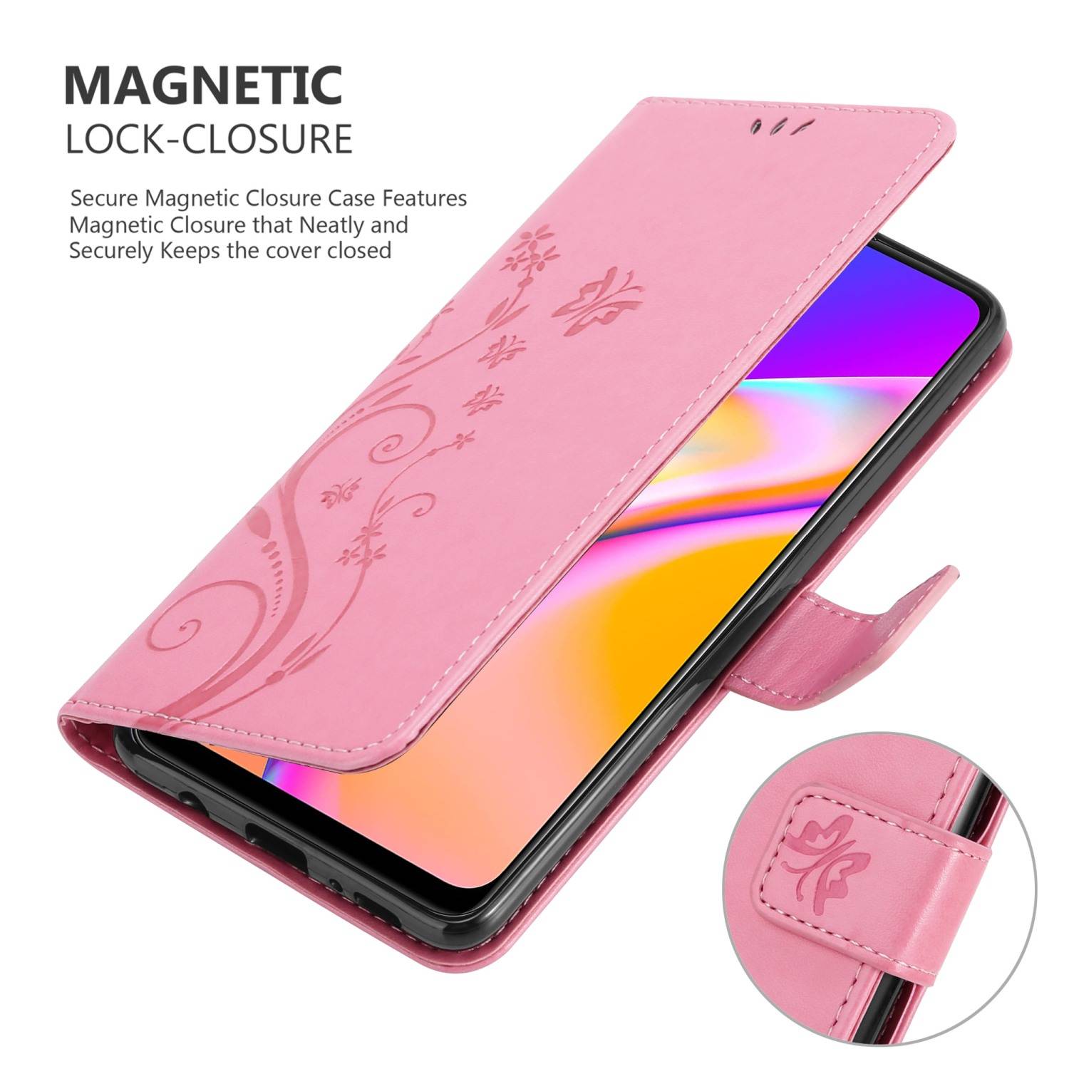 Cadorabo Hülle für Oppo A94 5G Schutz Hülle in Rosa Schutzhülle Handy Hülle Etui Case Blumen Flower
