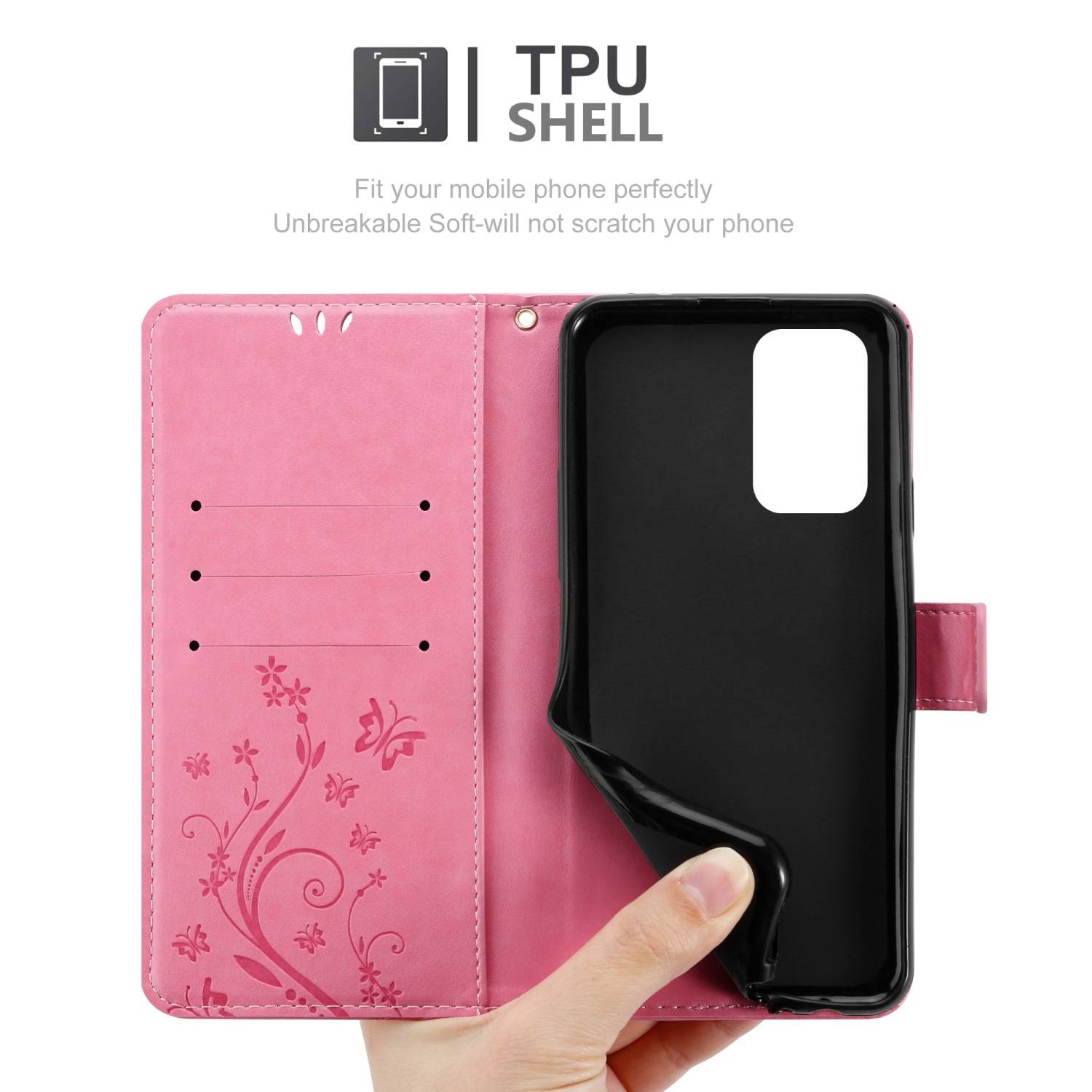 Cadorabo Hülle für Oppo A94 5G Schutz Hülle in Rosa Schutzhülle Handy Hülle Etui Case Blumen Flower