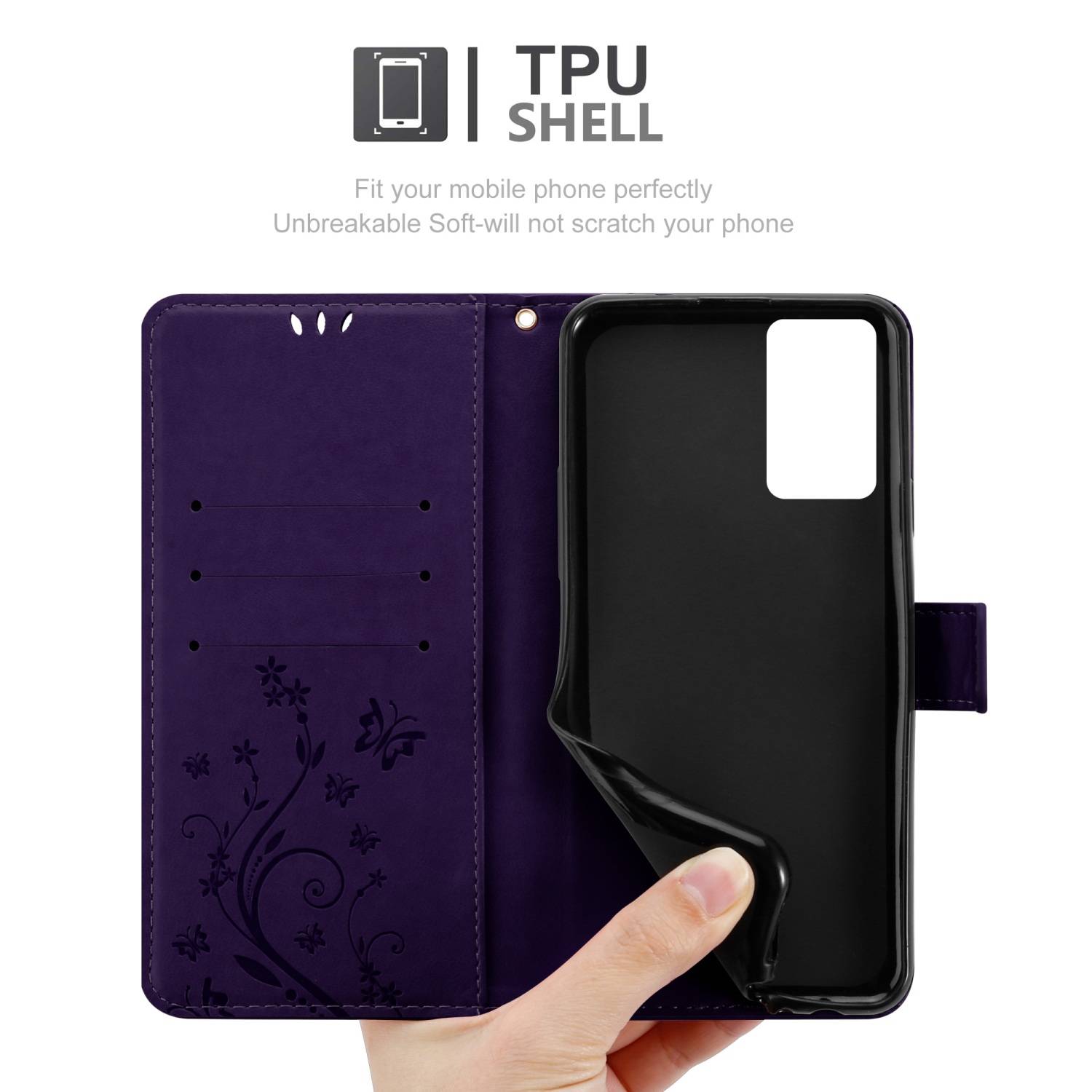 Cadorabo Hülle für Oppo Reno6 5G Schutz Hülle in Lila Schutzhülle Handy Hülle Etui Case Blumen Flower