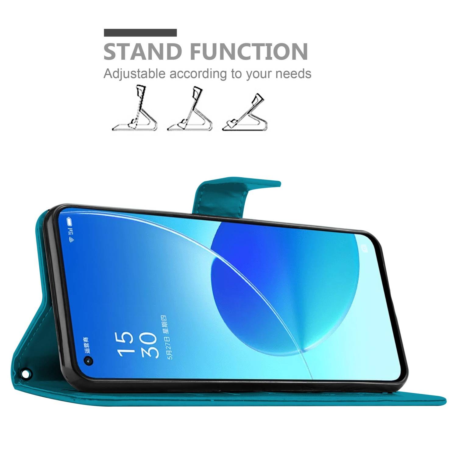 Cadorabo Hülle für Oppo Reno6 5G Schutz Hülle in Blau Schutzhülle Handy Hülle Etui Case Blumen Flower