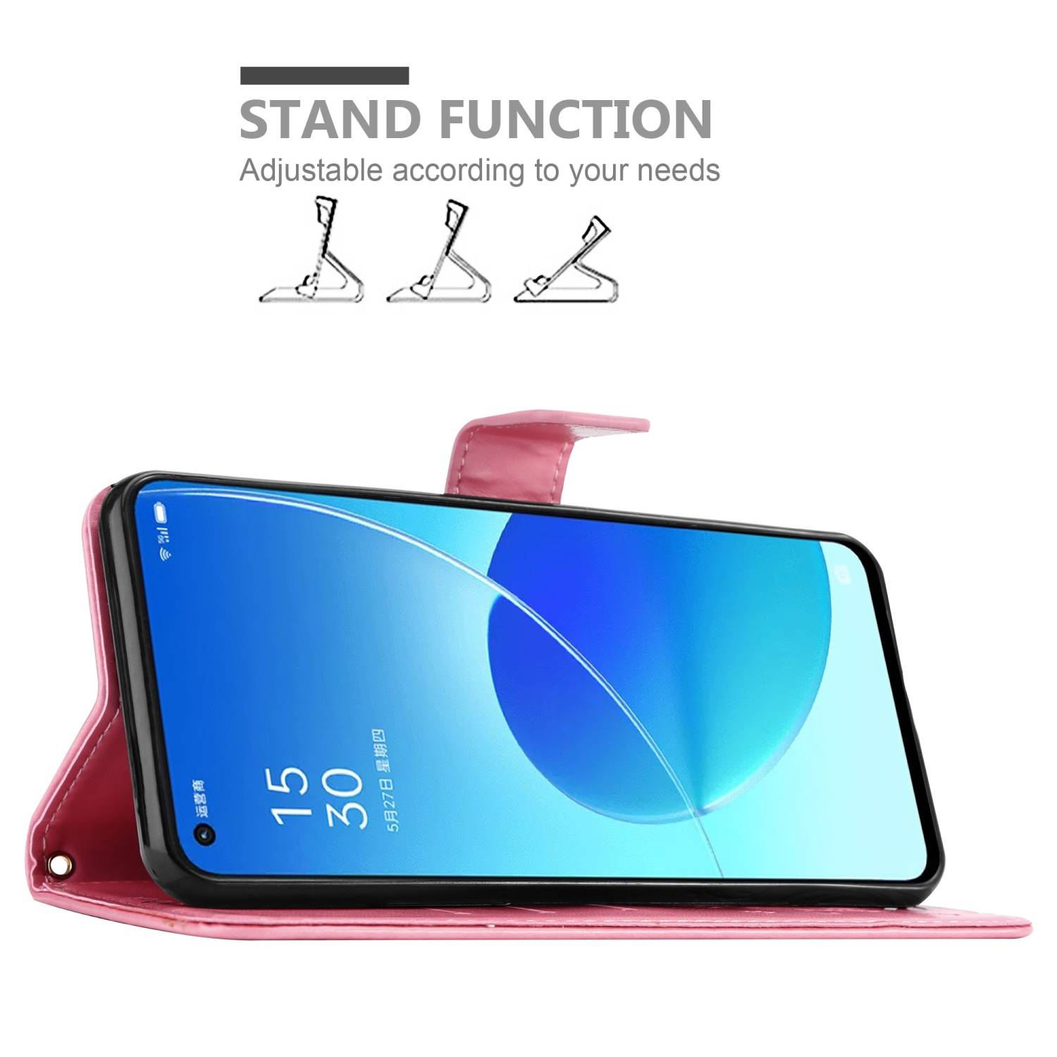 Cadorabo Hülle für Oppo Reno6 5G Schutz Hülle in Rosa Schutzhülle Handy Hülle Etui Case Blumen Flower