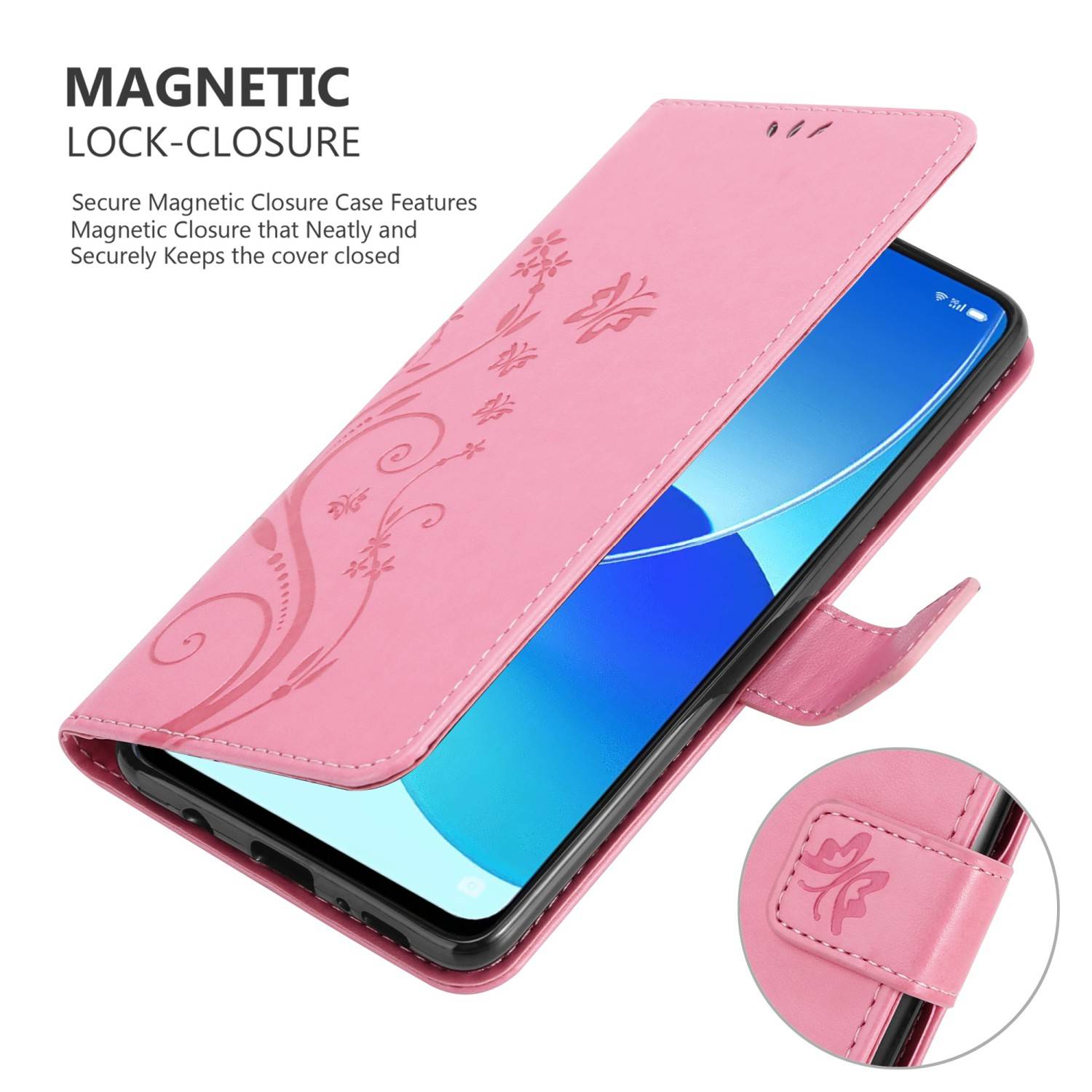 Cadorabo Hülle für Oppo Reno6 5G Schutz Hülle in Rosa Schutzhülle Handy Hülle Etui Case Blumen Flower