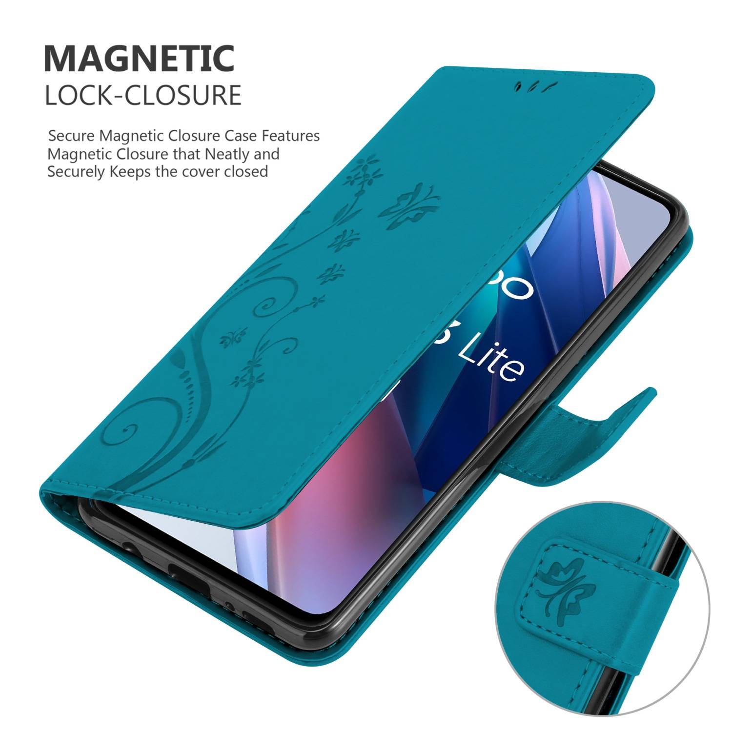 Cadorabo Hülle für Oppo FIND X3 LITE Schutz Hülle in Blau Schutzhülle Handy Hülle Etui Case Blumen Flower