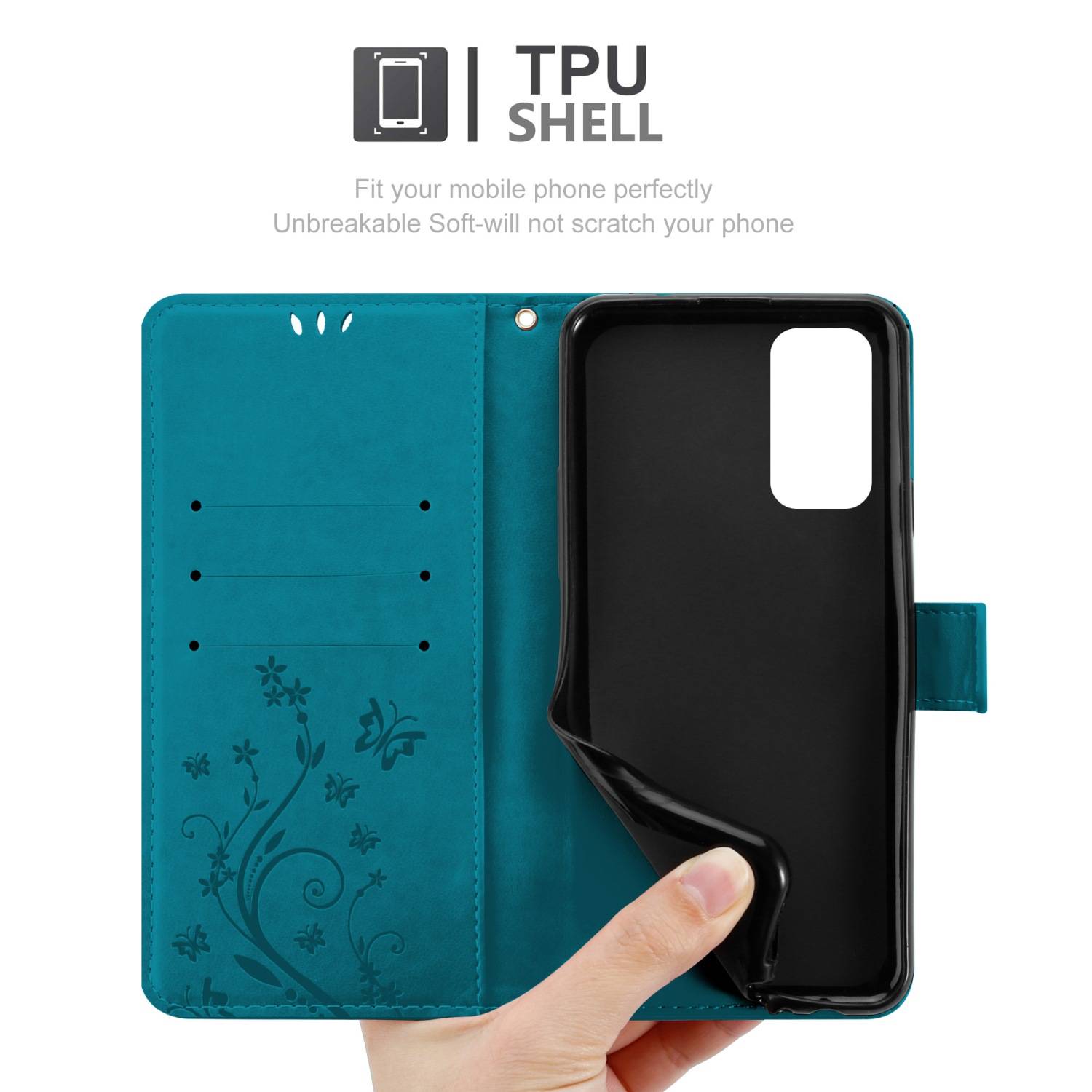 Cadorabo Hülle für Oppo FIND X3 LITE Schutz Hülle in Blau Schutzhülle Handy Hülle Etui Case Blumen Flower