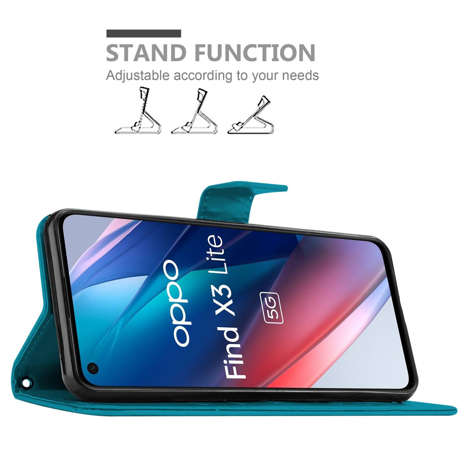 Cadorabo Hülle für Oppo FIND X3 LITE Schutz Hülle in Blau Schutzhülle Handy Hülle Etui Case Blumen Flower