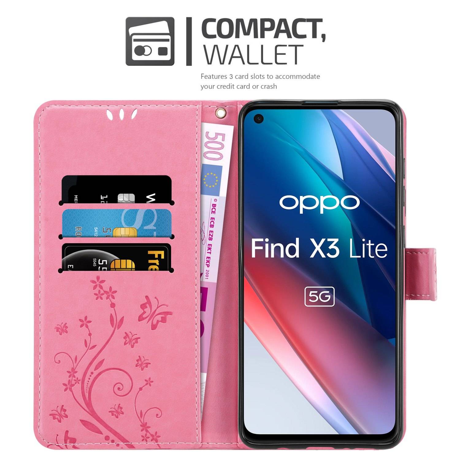Cadorabo Hülle für Oppo FIND X3 LITE Schutz Hülle in Rosa Schutzhülle Handy Hülle Etui Case Blumen Flower