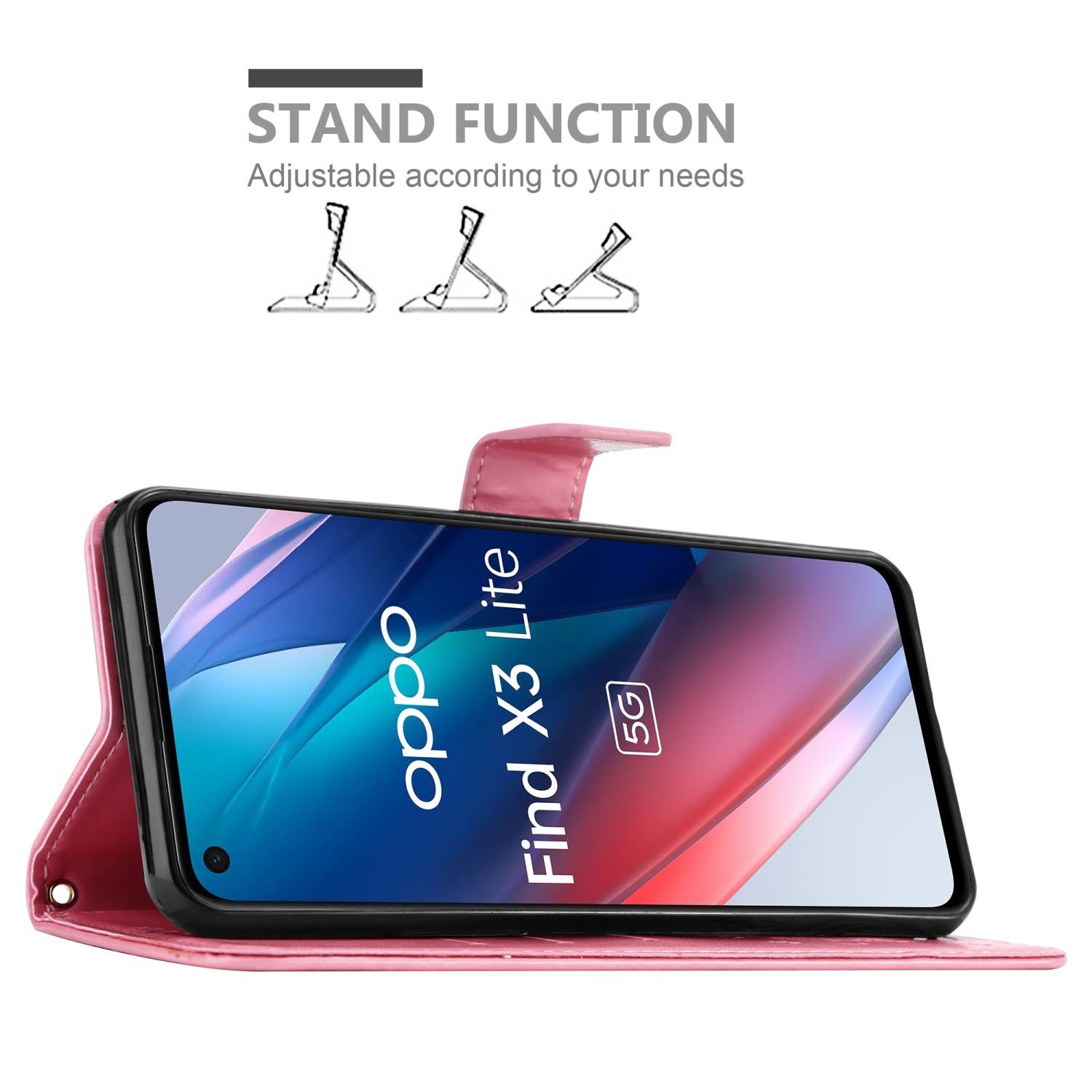 Cadorabo Hülle für Oppo FIND X3 LITE Schutz Hülle in Rosa Schutzhülle Handy Hülle Etui Case Blumen Flower