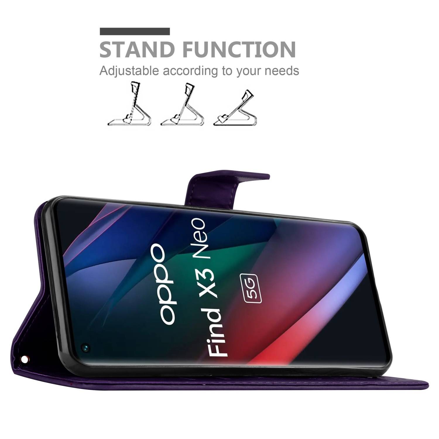 Cadorabo Hülle für Oppo FIND X3 NEO Schutz Hülle in Lila Schutzhülle Handy Hülle Etui Case Blumen Flower