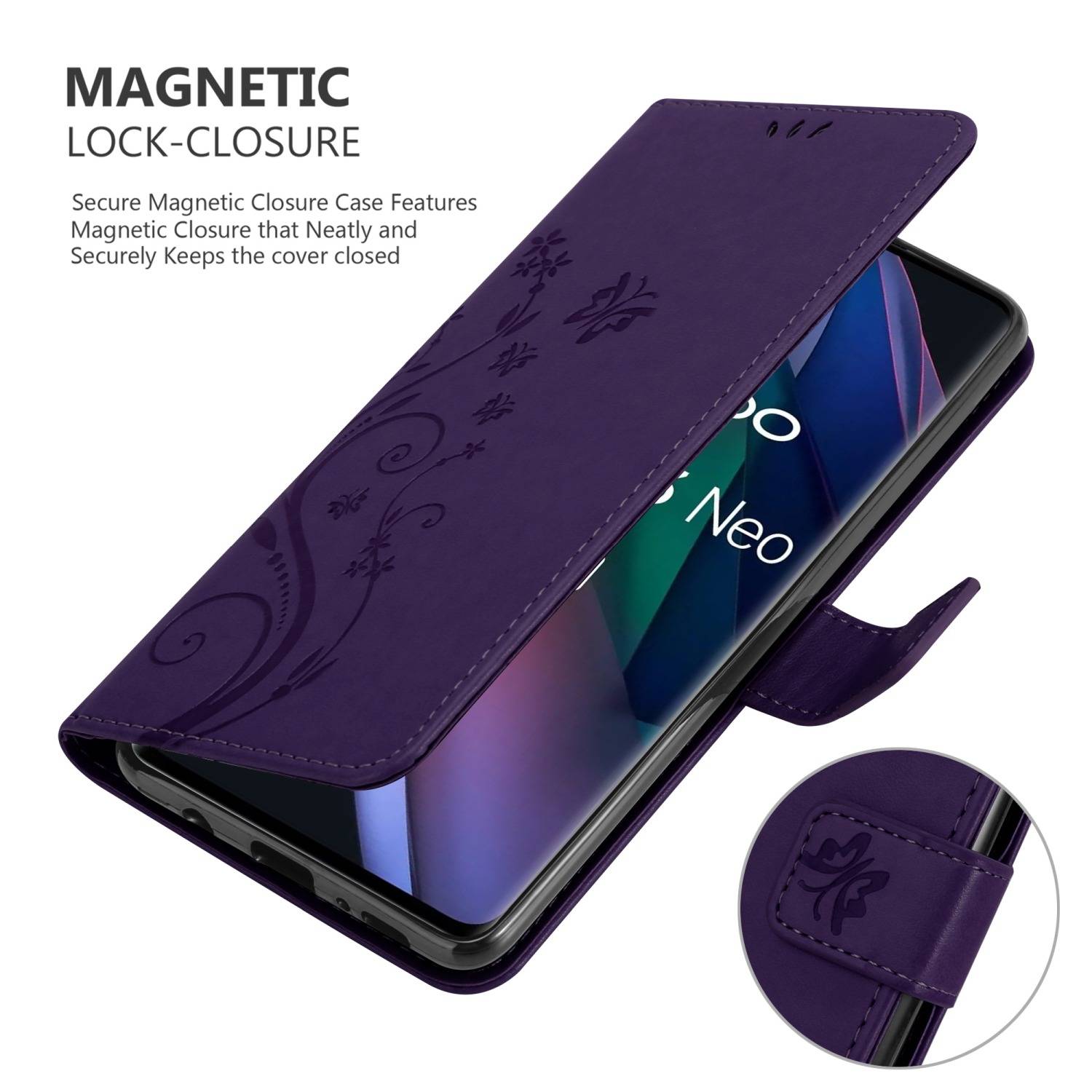 Cadorabo Hülle für Oppo FIND X3 NEO Schutz Hülle in Lila Schutzhülle Handy Hülle Etui Case Blumen Flower